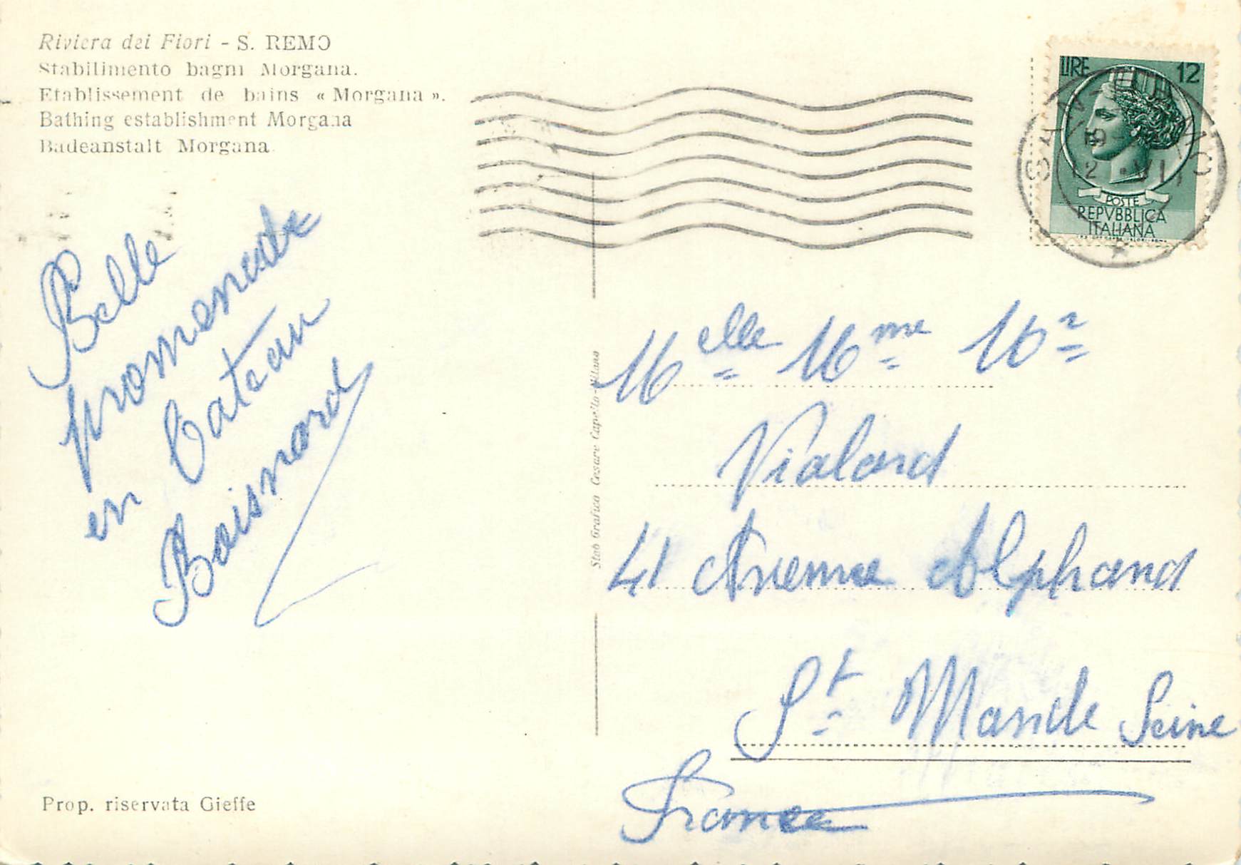 CPM San Remo Riviera dei Fiori — Rückseite