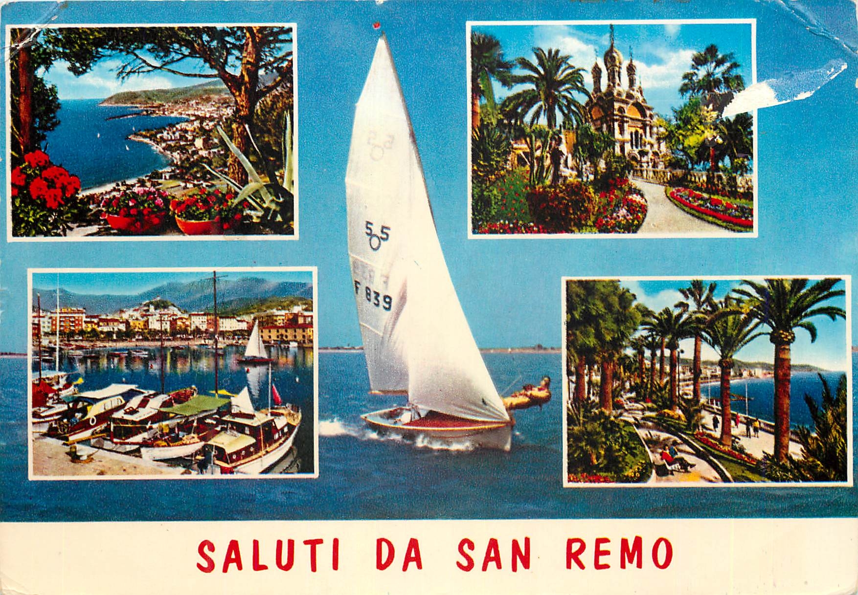 CPM San Remo Riviera dei fiori Salutation de S Remo Bateau