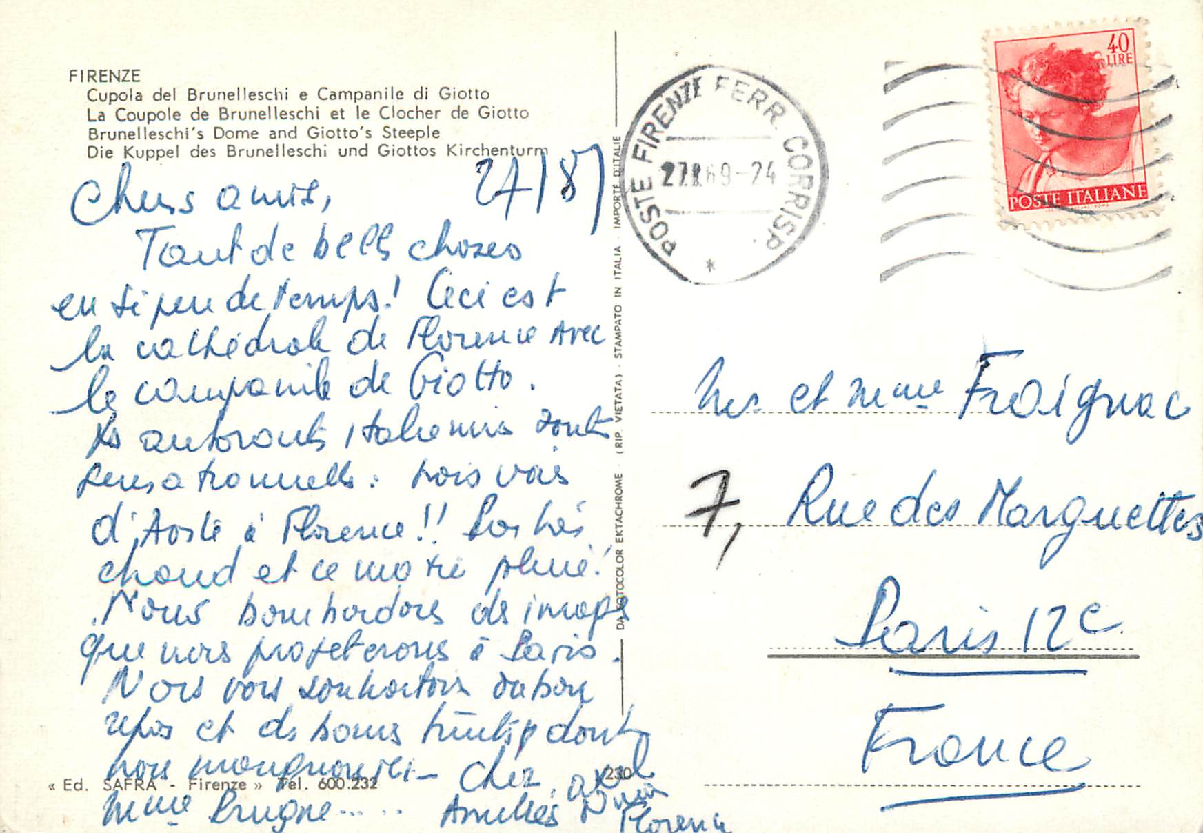 CPM Firenze La Coupole de Brunelleschi et le Clocher de Giotta — Rückseite