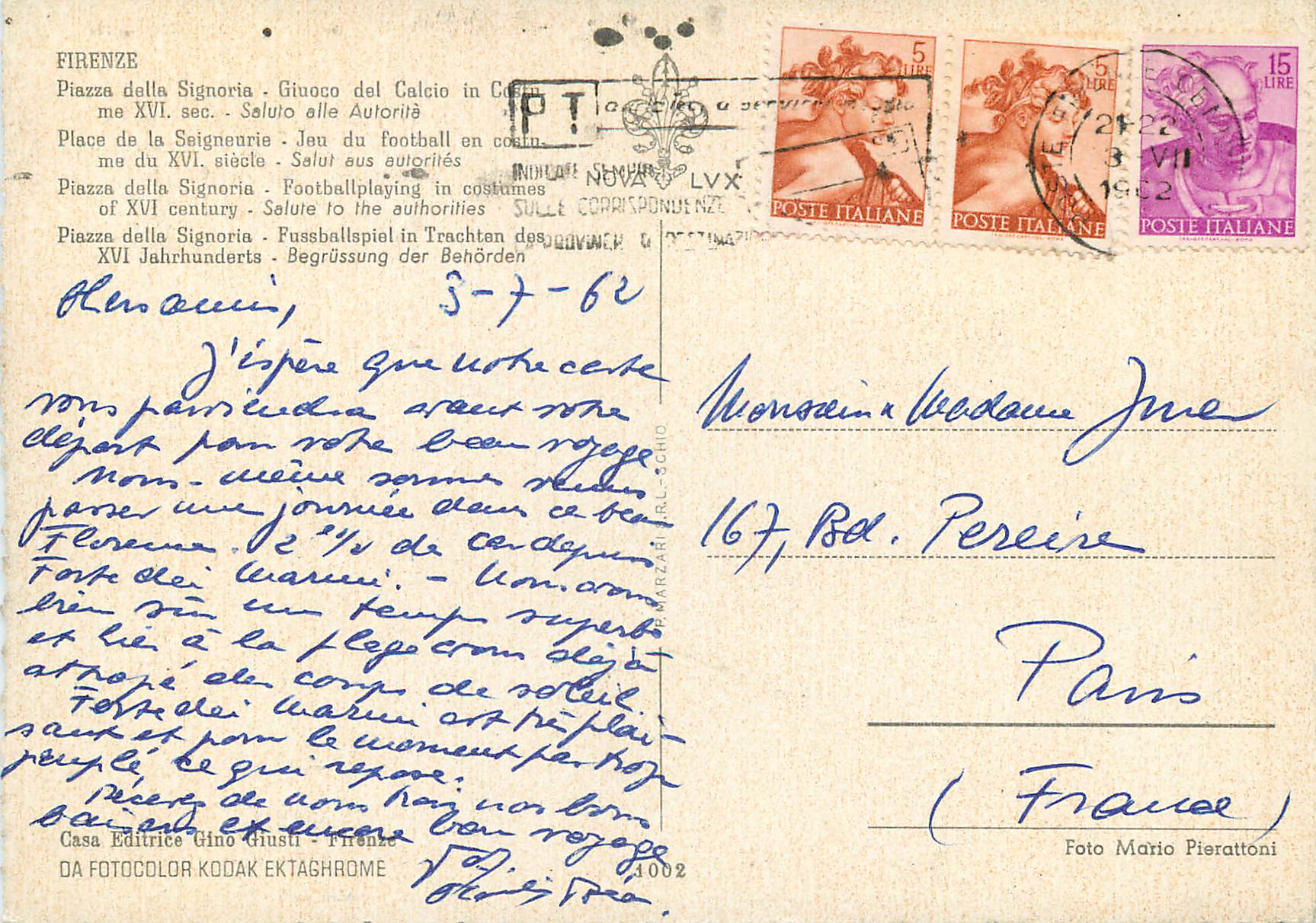 CPM Firenze Place de la Seigneurie Jeu de Football — Rückseite