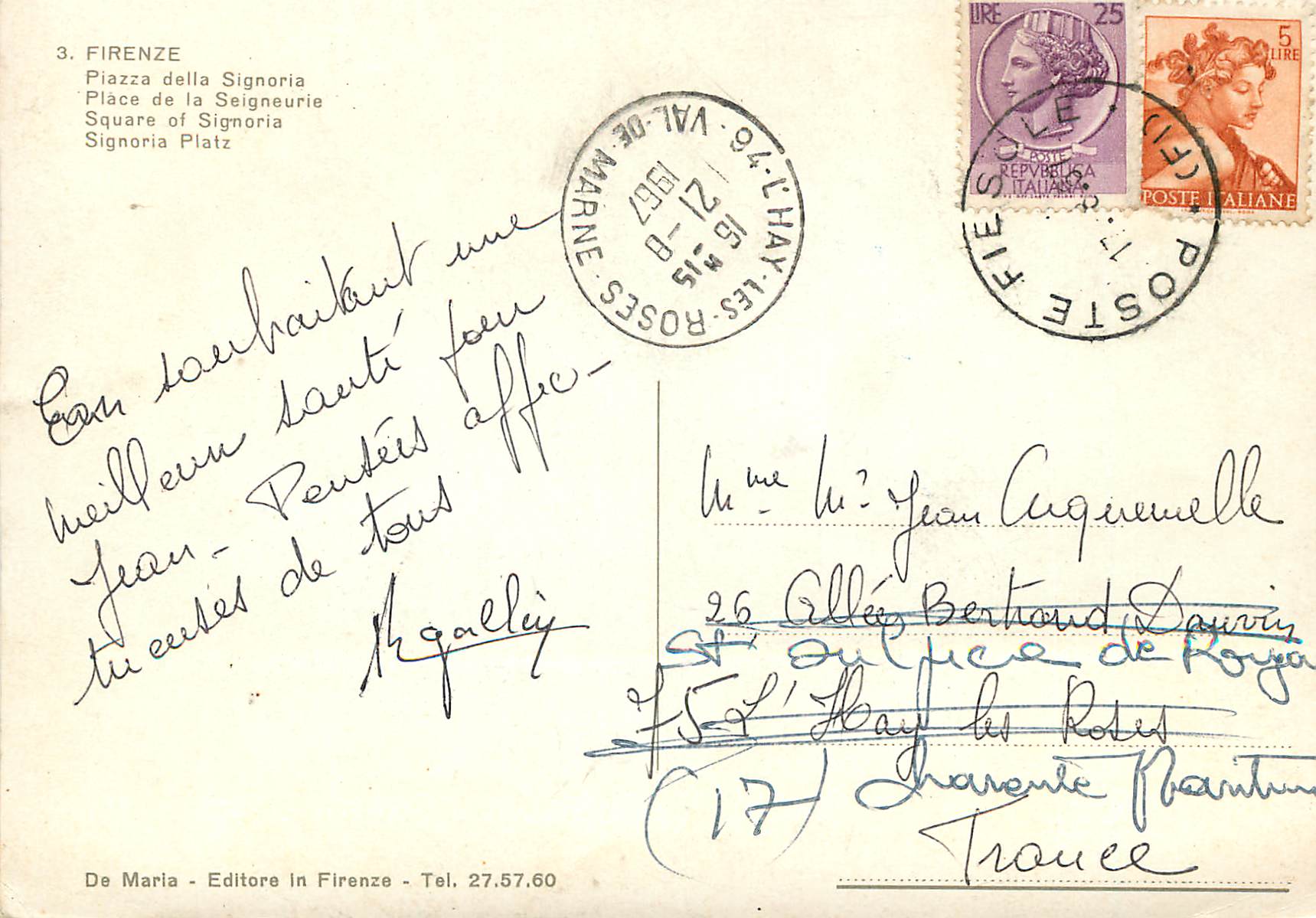 CPM Firenze Place de la Seigneurie — Rückseite