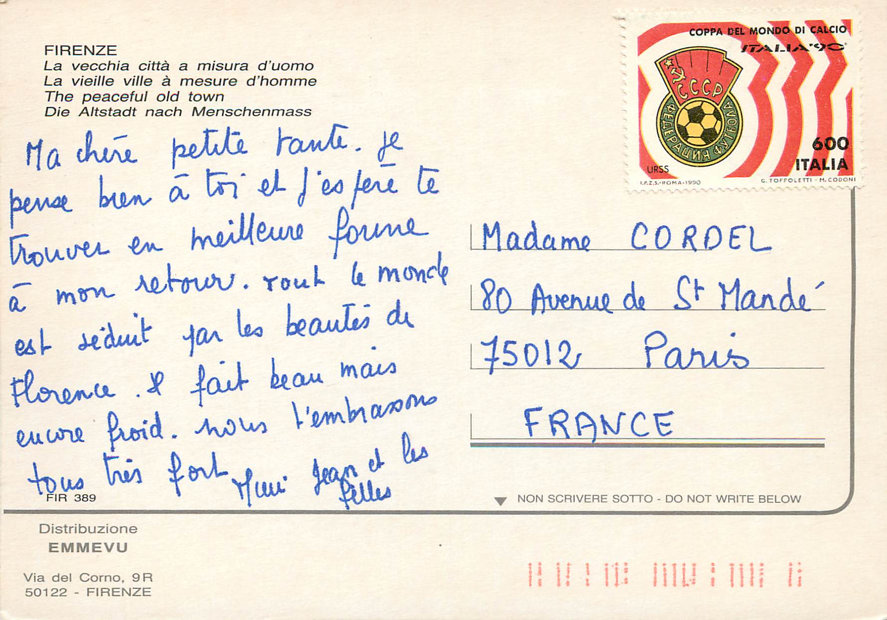 CPM Firenze La vieille ville a mesure d'homme — Rückseite