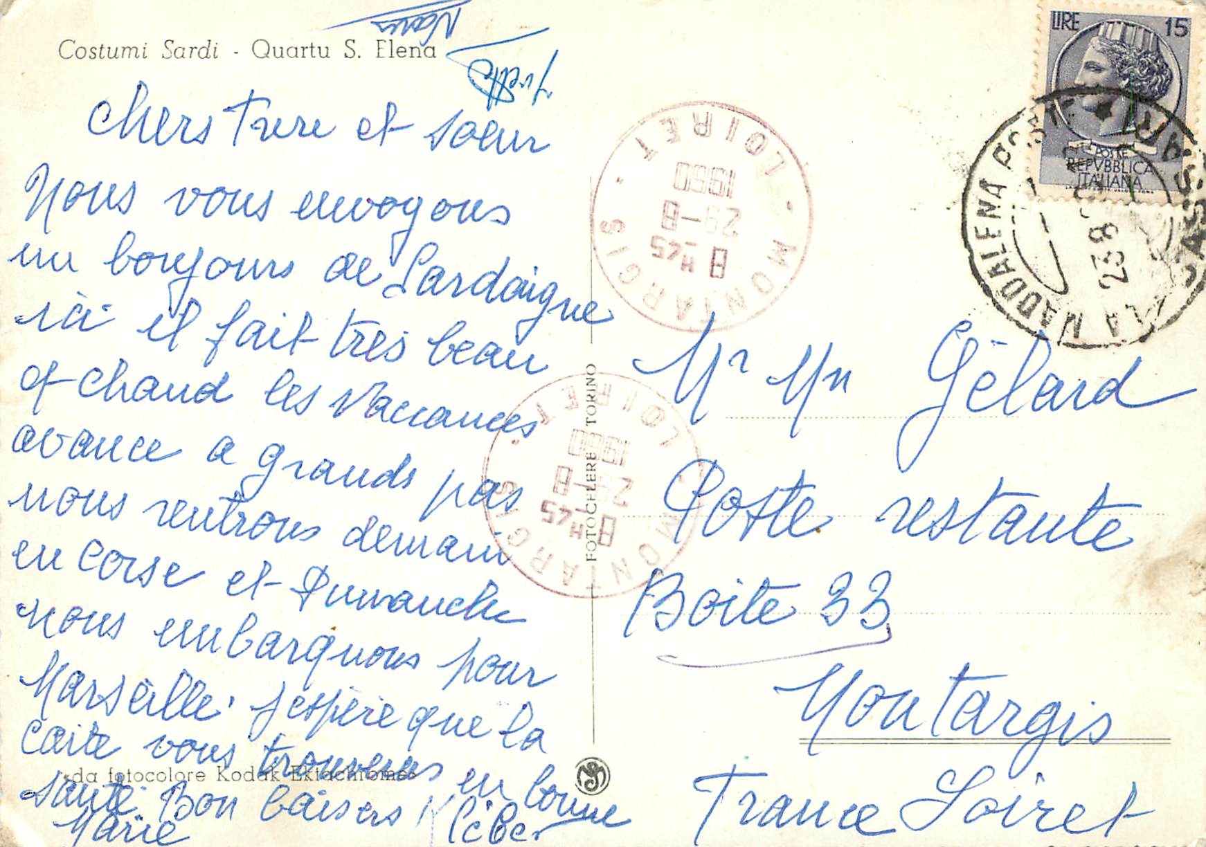 CPM Costumi Sardi Quartu S Elena Cheval — Verso