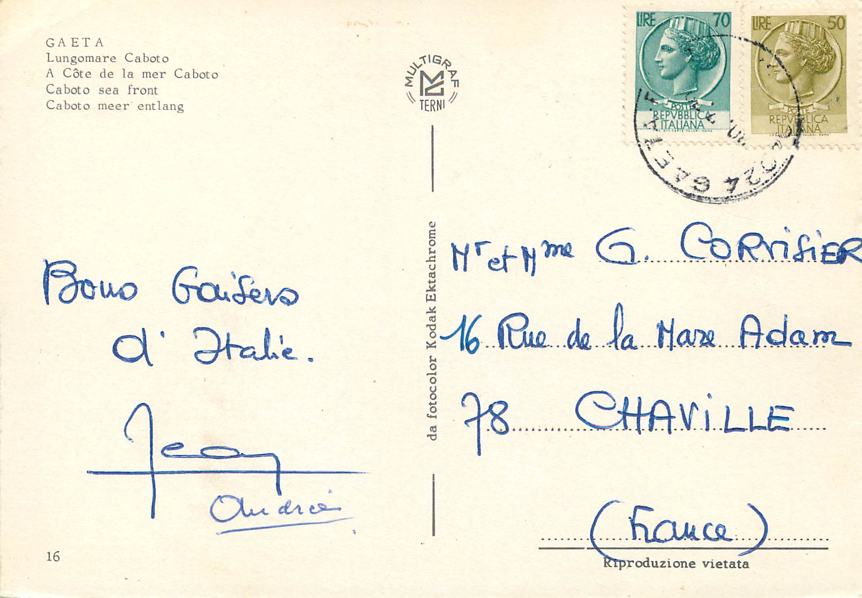 CPM Gaeta A Cote de la Mer Caboto — Rückseite