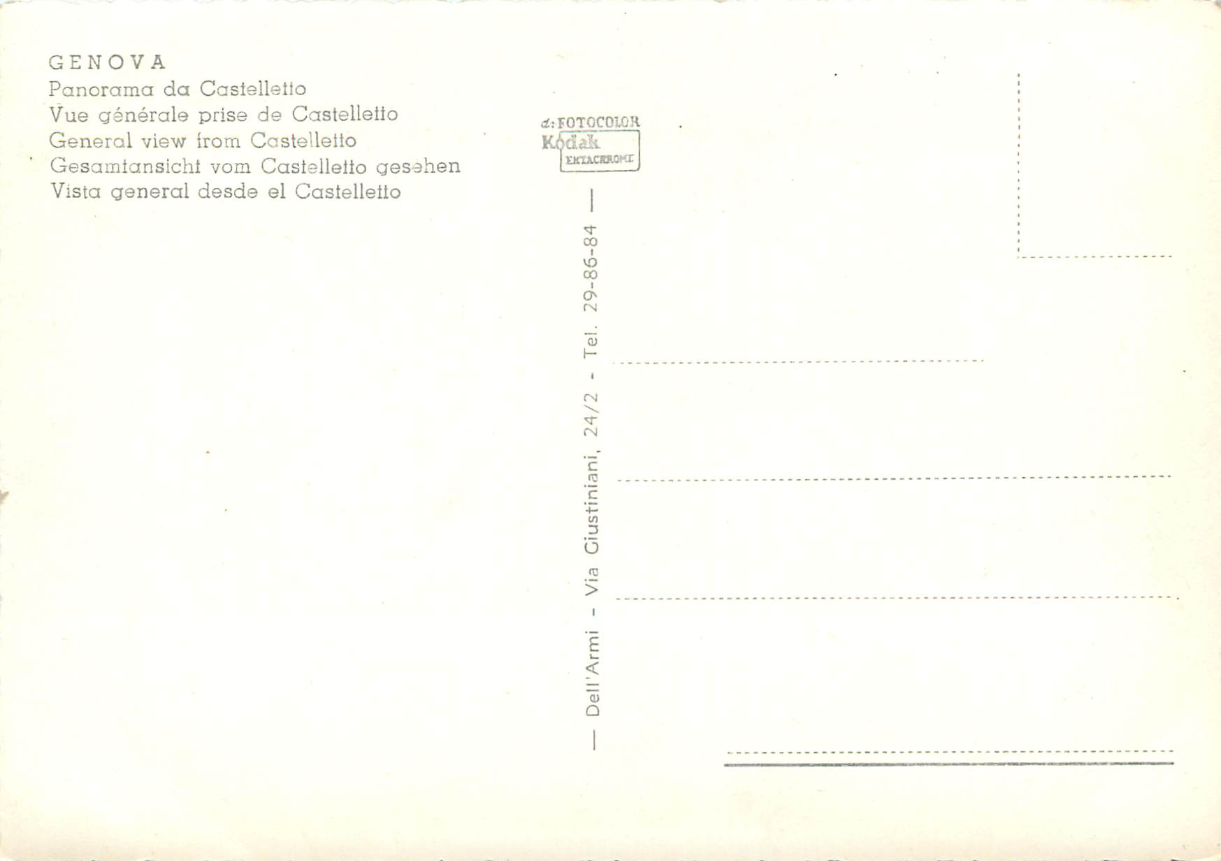 CPM Genova vue generale prise de castelleto — Rückseite