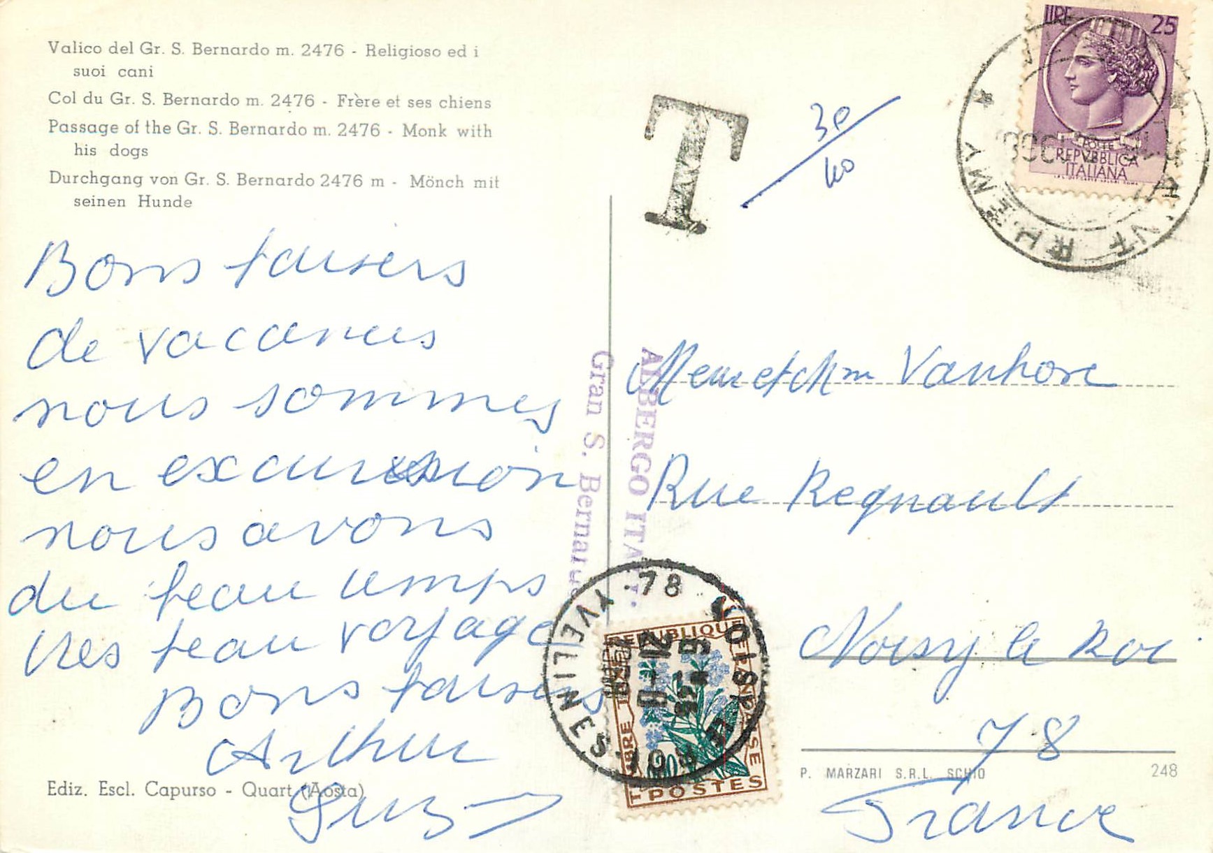 CPM Passage of the gr s bernardo m 2476 monk with his dog Chien — Rückseite