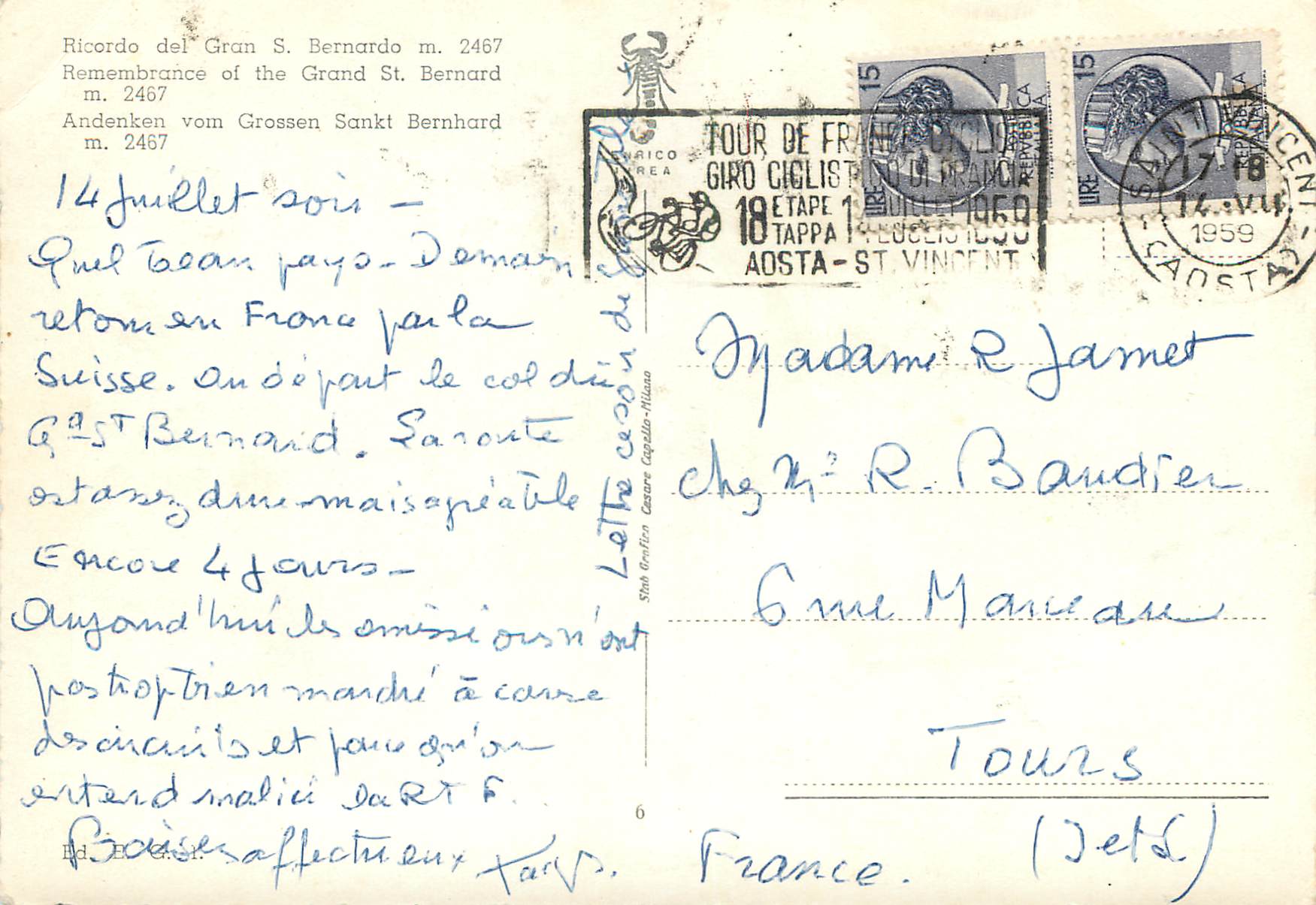 CPM Souvenir du Gd st bernard m 2467 Chien — Rückseite