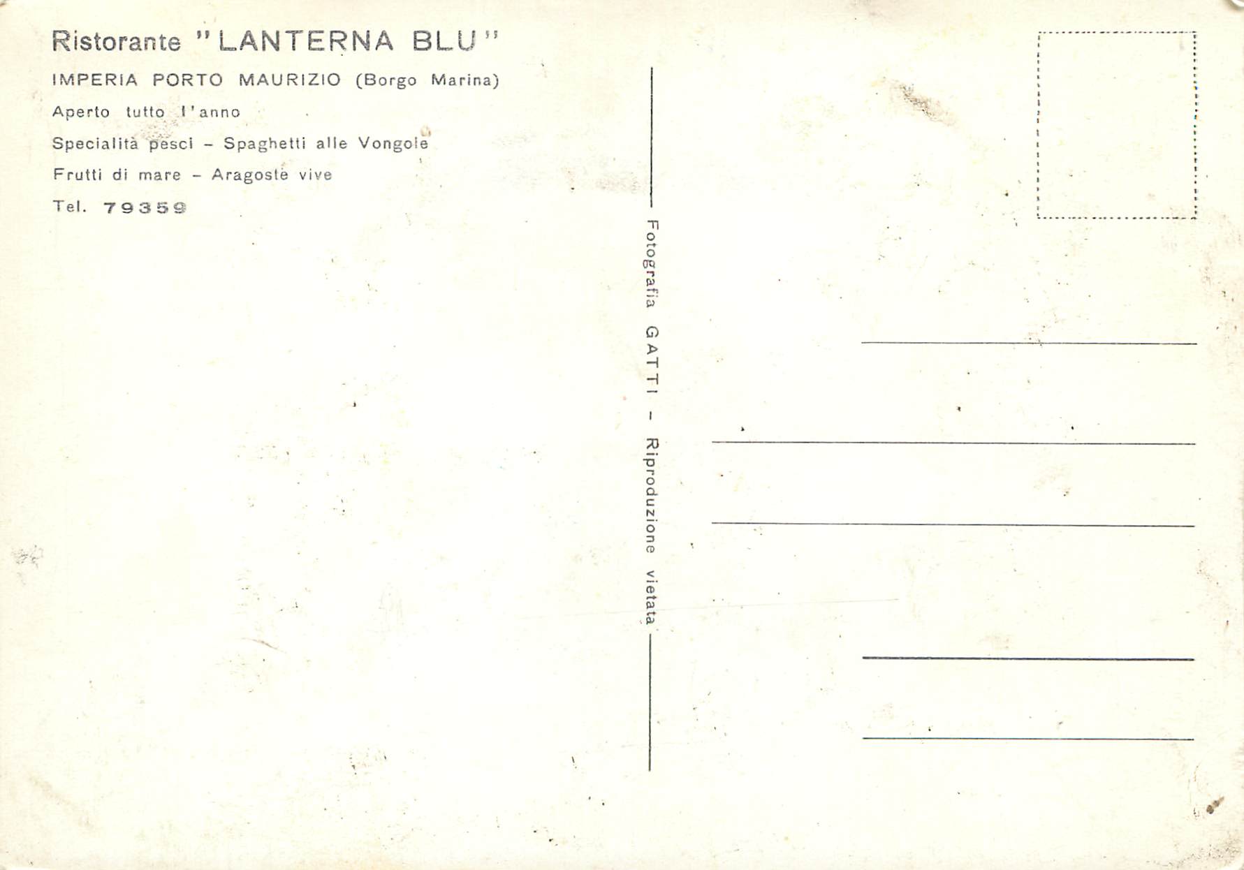 CPM Ristorante lanterna blu aperto tutto l'anna — Rückseite