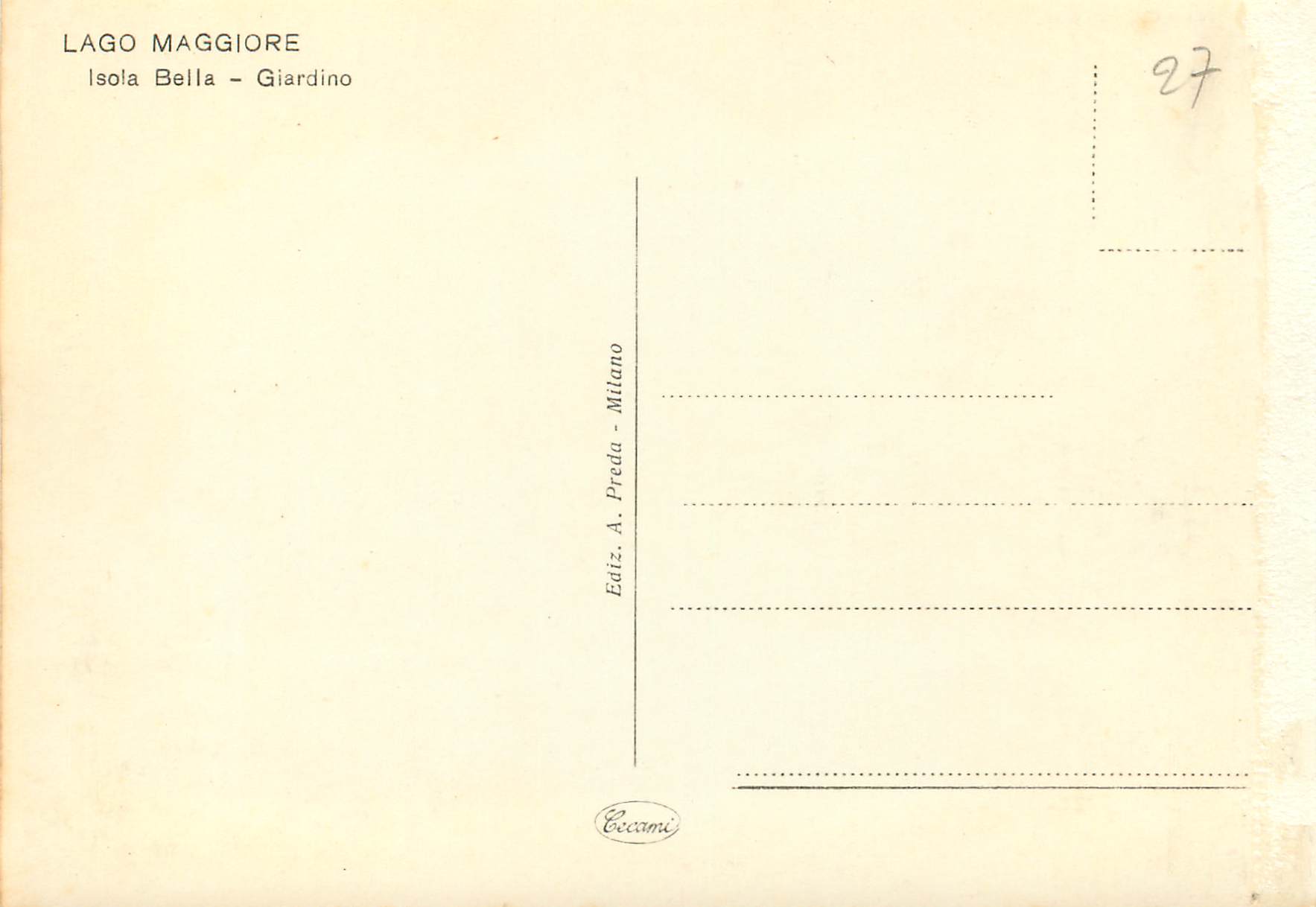 CPM Lago maggiore isola bella giardino — Rückseite