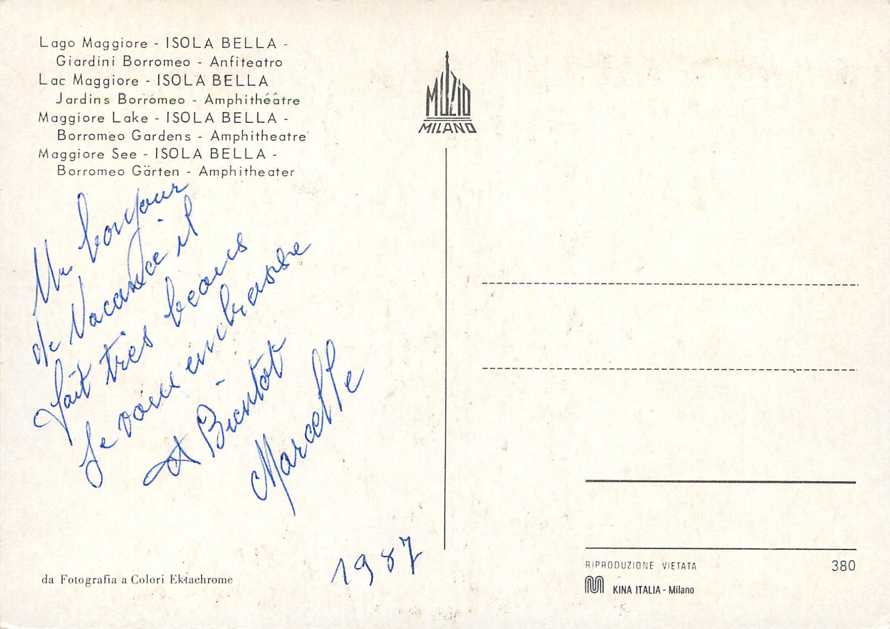 CPM Lac majeur isola bella — Rückseite