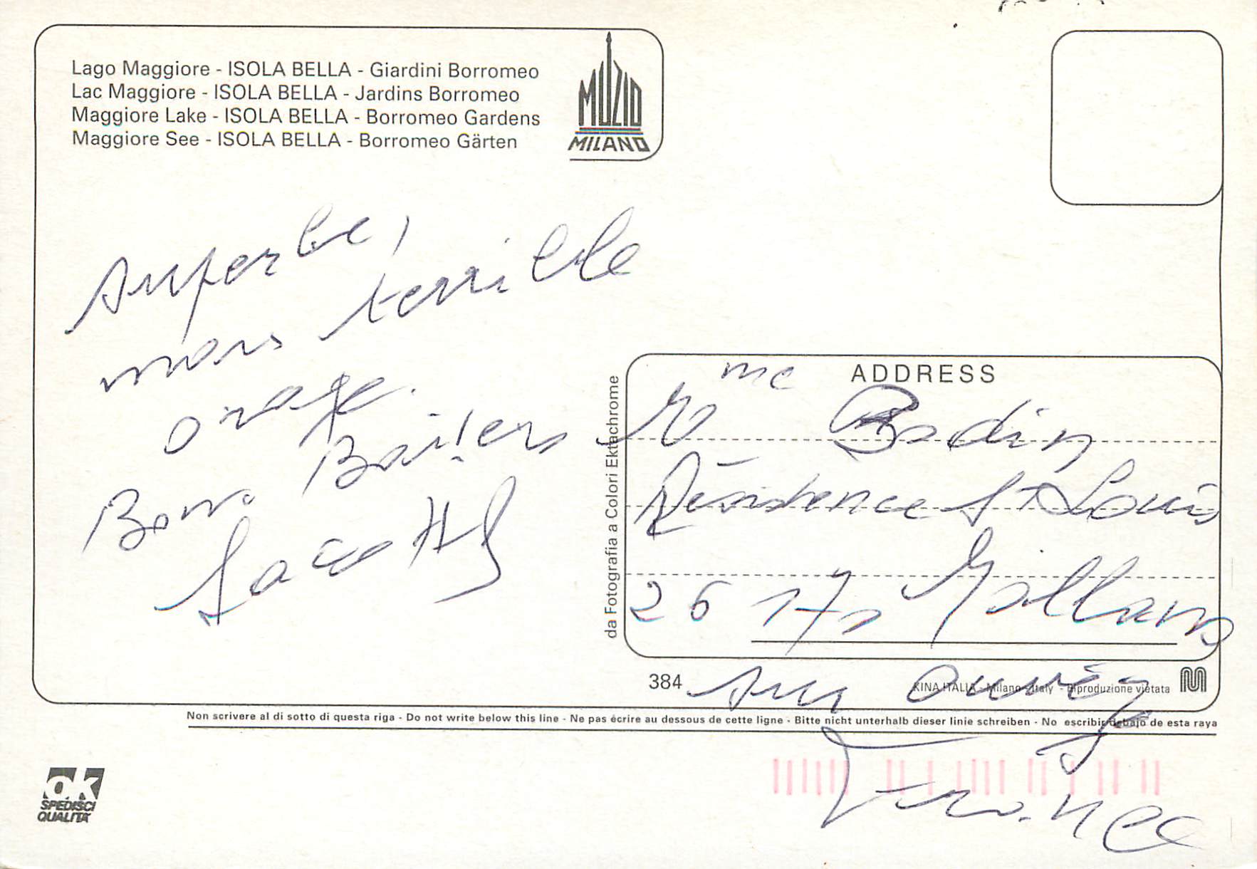 CPM Lac majeur isola bella jardins borromeo — Rückseite