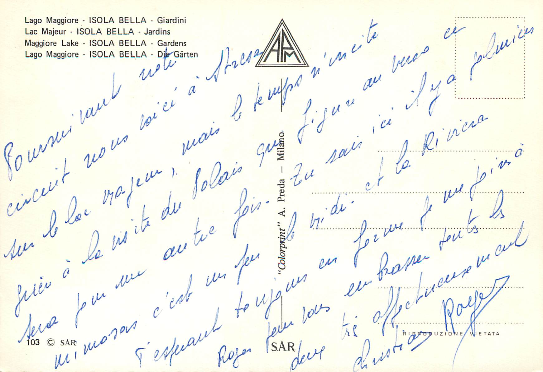 CPM Lac majeur isola bella jardins — Rückseite