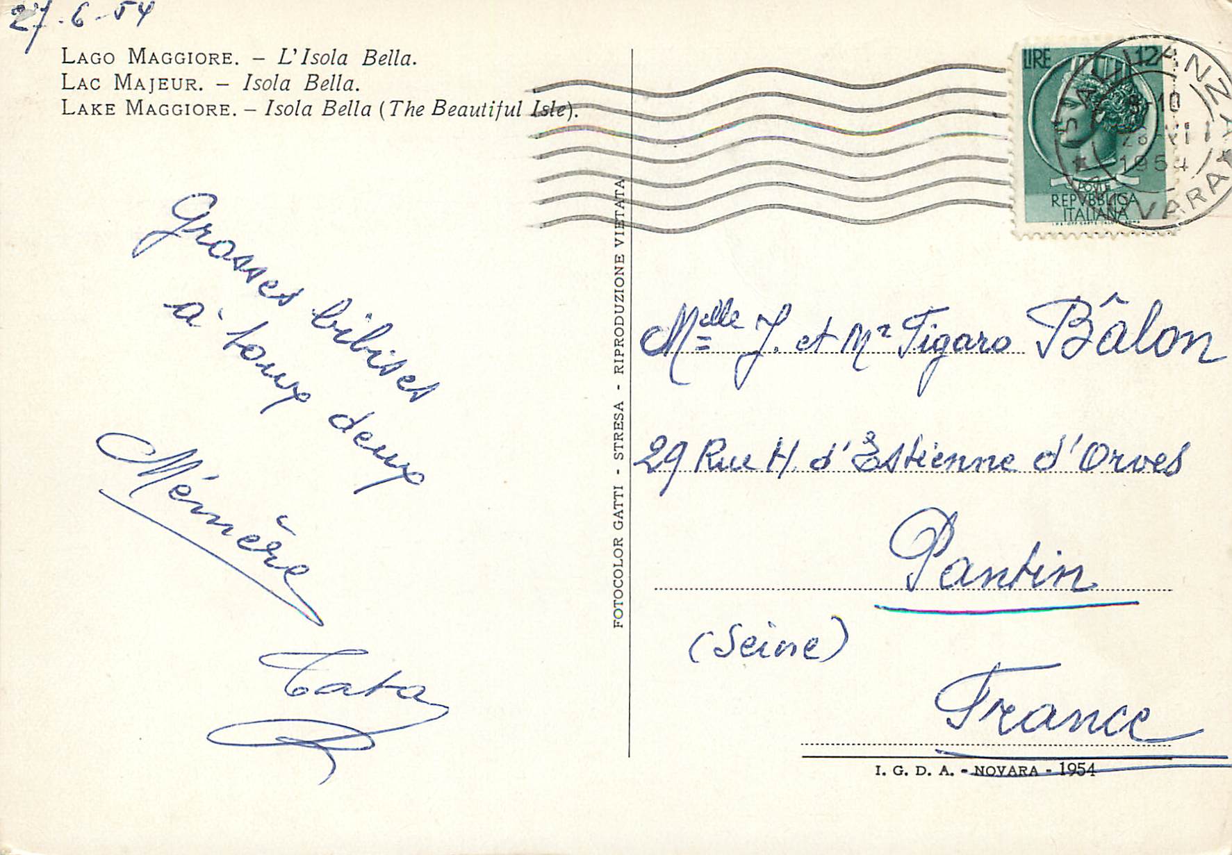 CPM Lac majeur isola bella — Rückseite