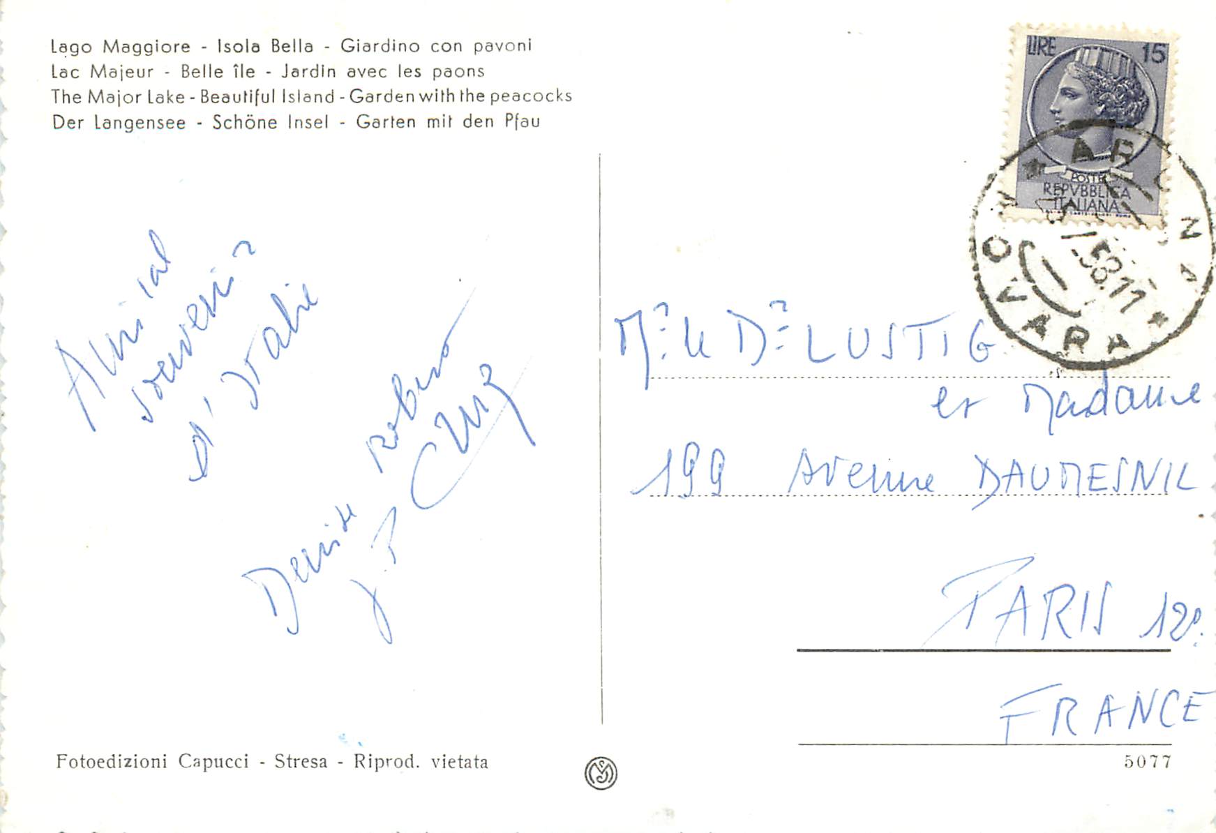 CPM Lac majeur belle ile jardin avec les paons — Rückseite