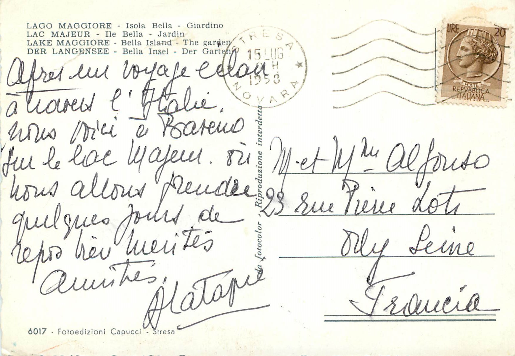 CPM Lac majeur ile bella jardin — Rückseite