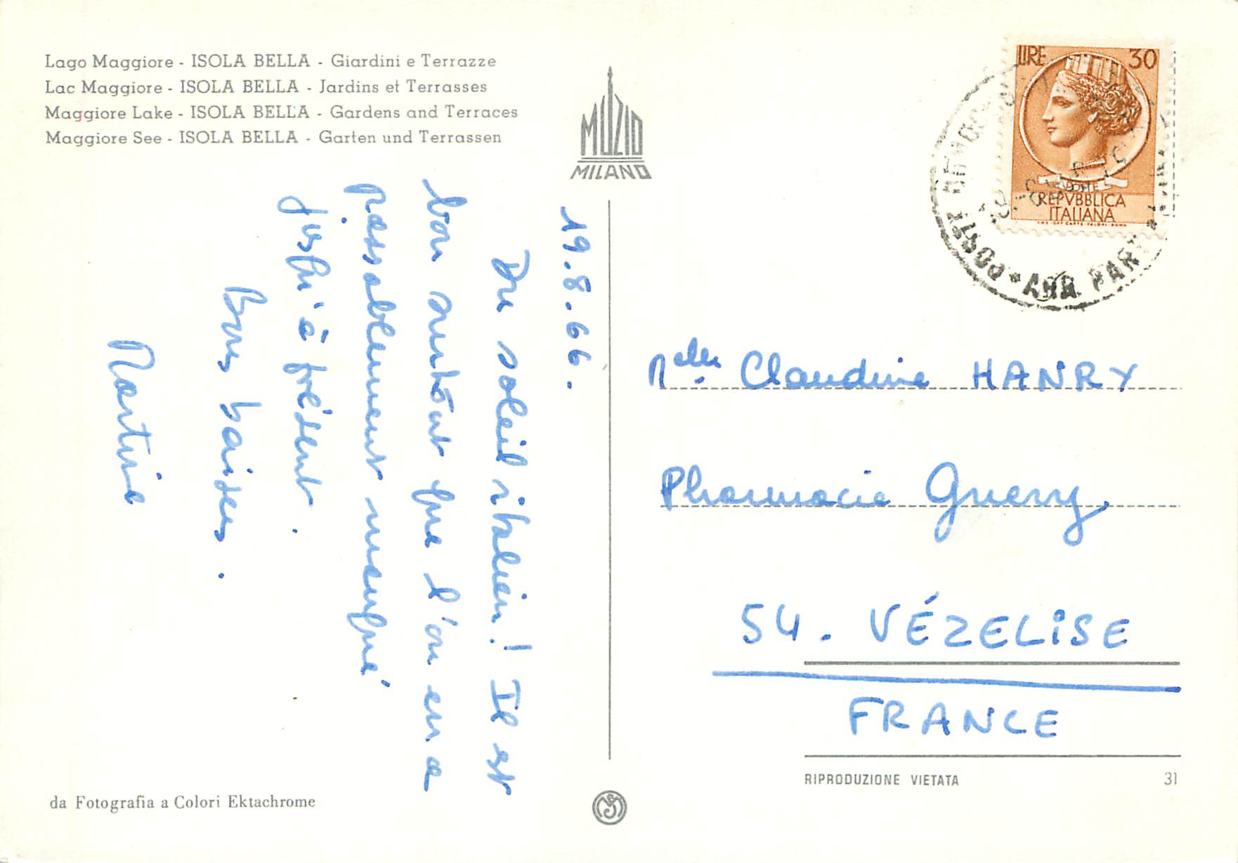 CPM Lac majeur isola bella jardins et terrasses — Rückseite