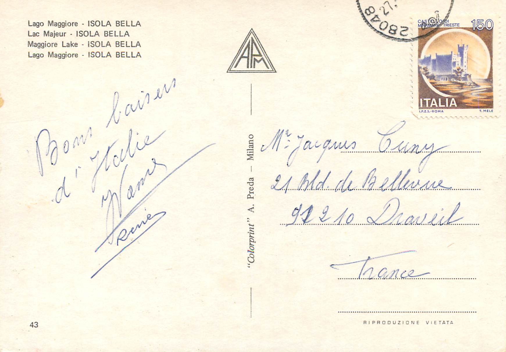 CPM Lac majeur isola bella — Rückseite