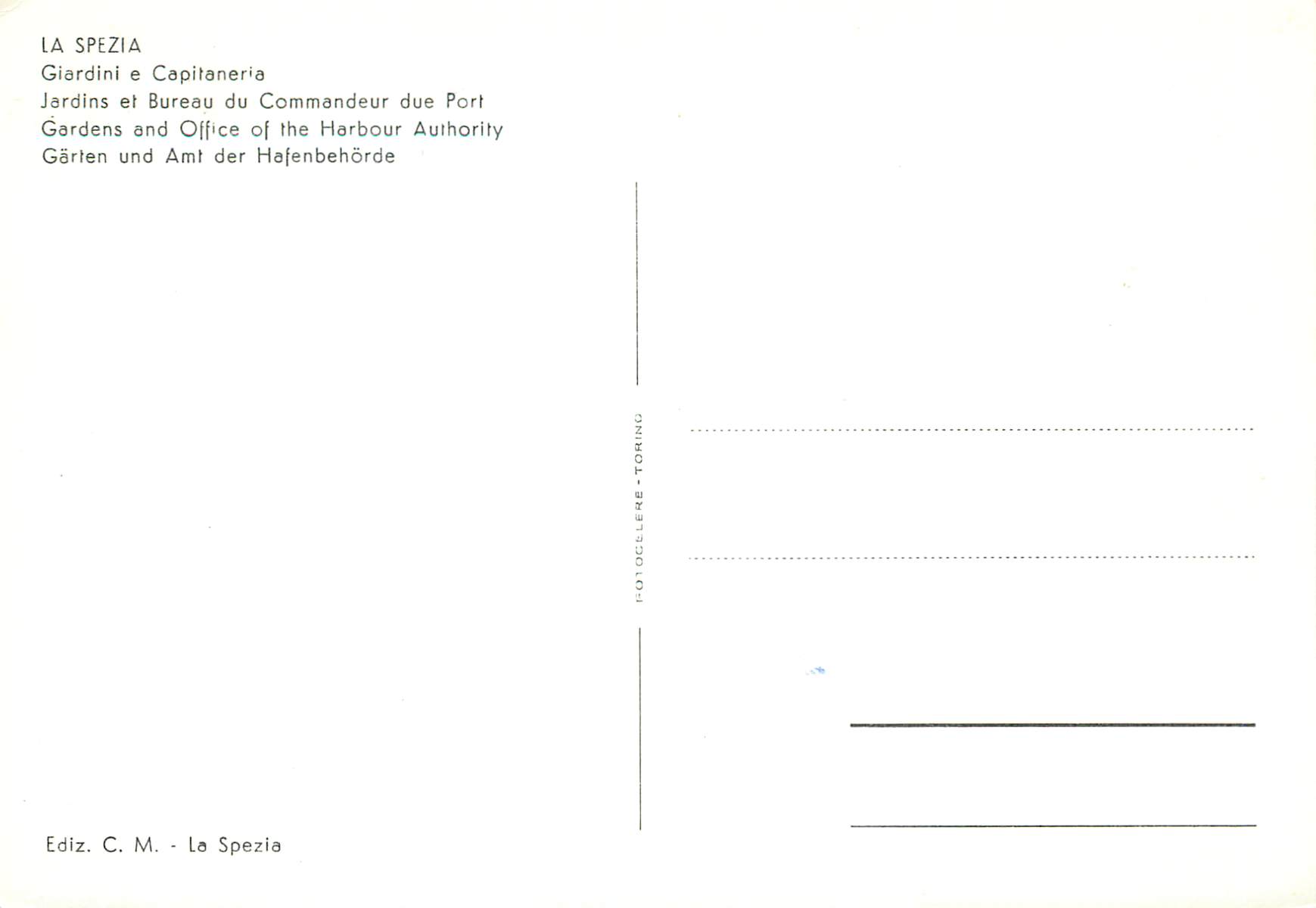CPM La spezia jardins et bureau du commandeur due port — Rückseite