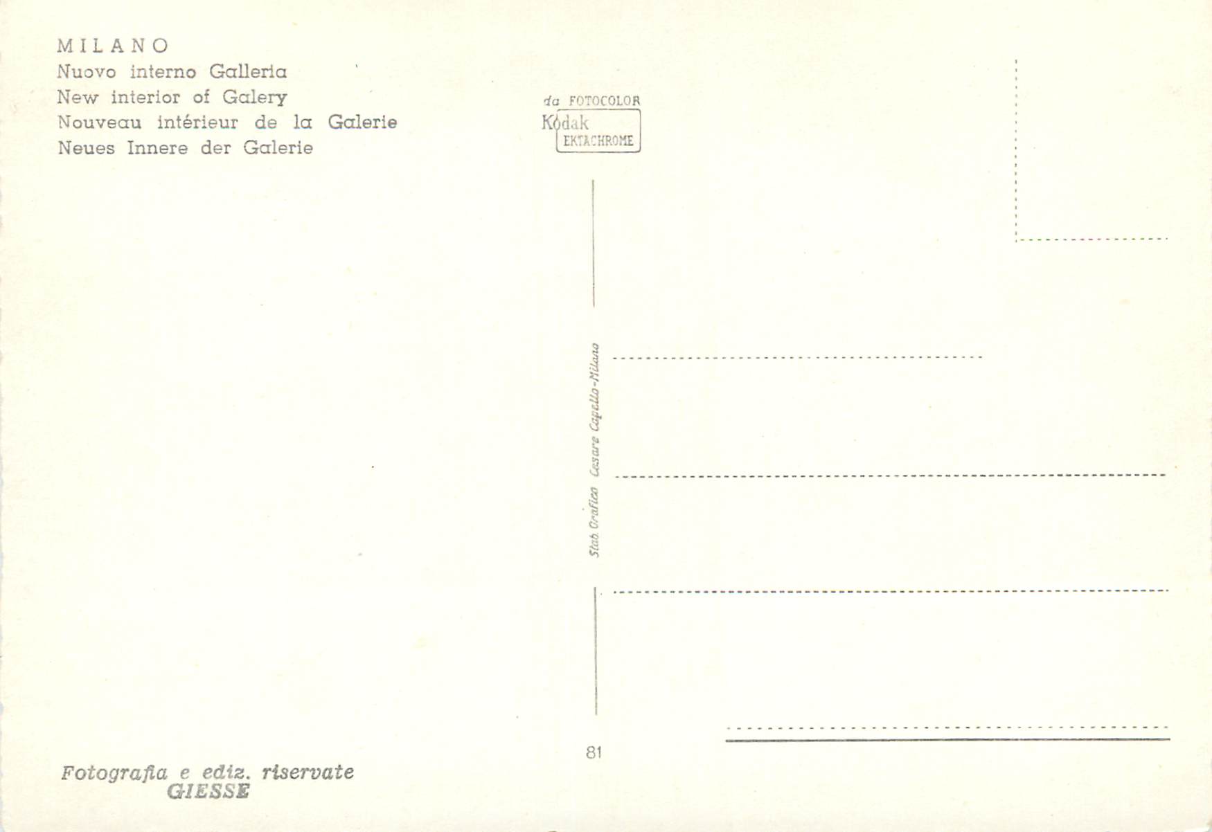 CPM Milano Nouveau interieur de la Galerie — Rückseite