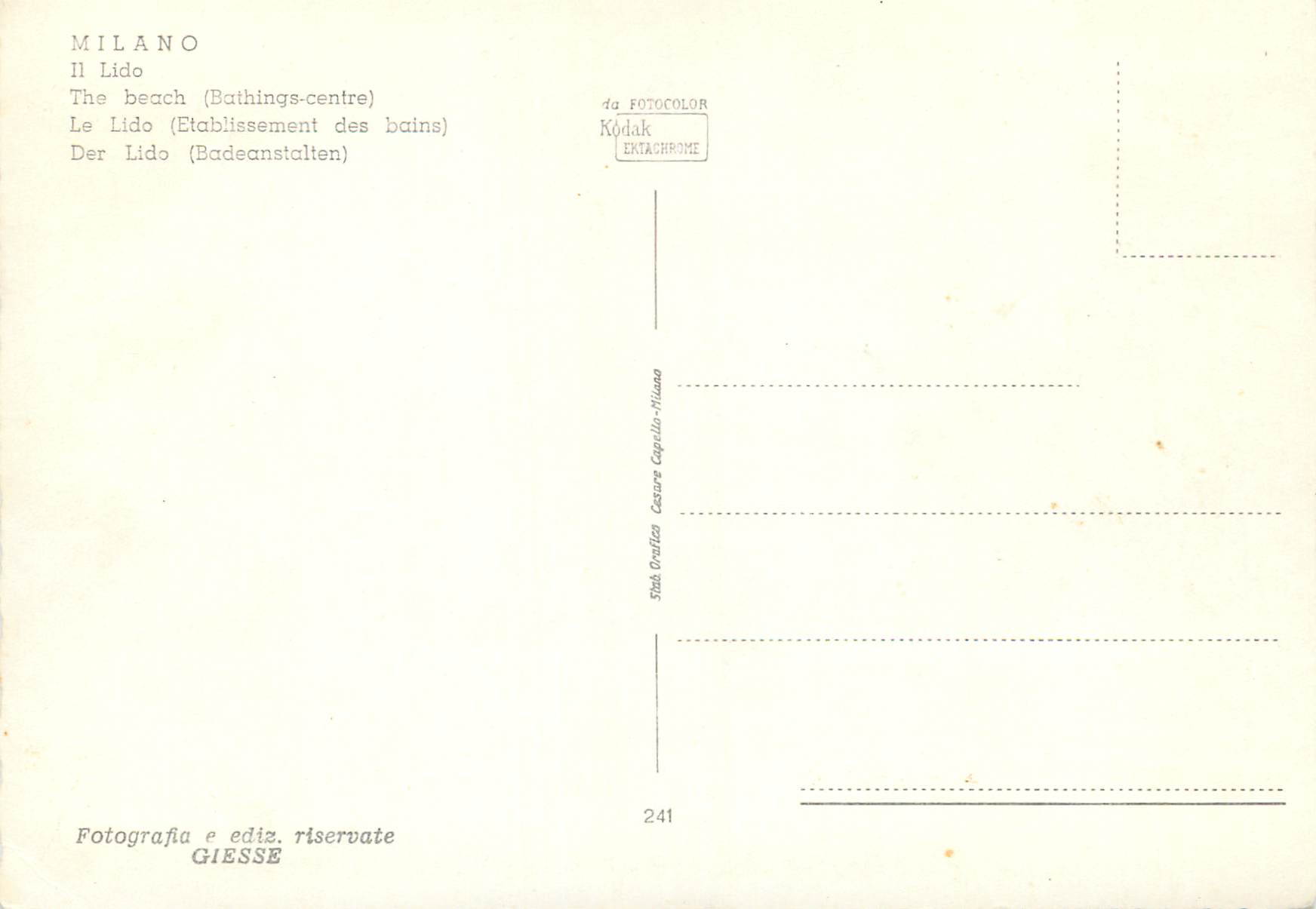 CPM Milano Le Lido (Etablissement des bains) — Rückseite