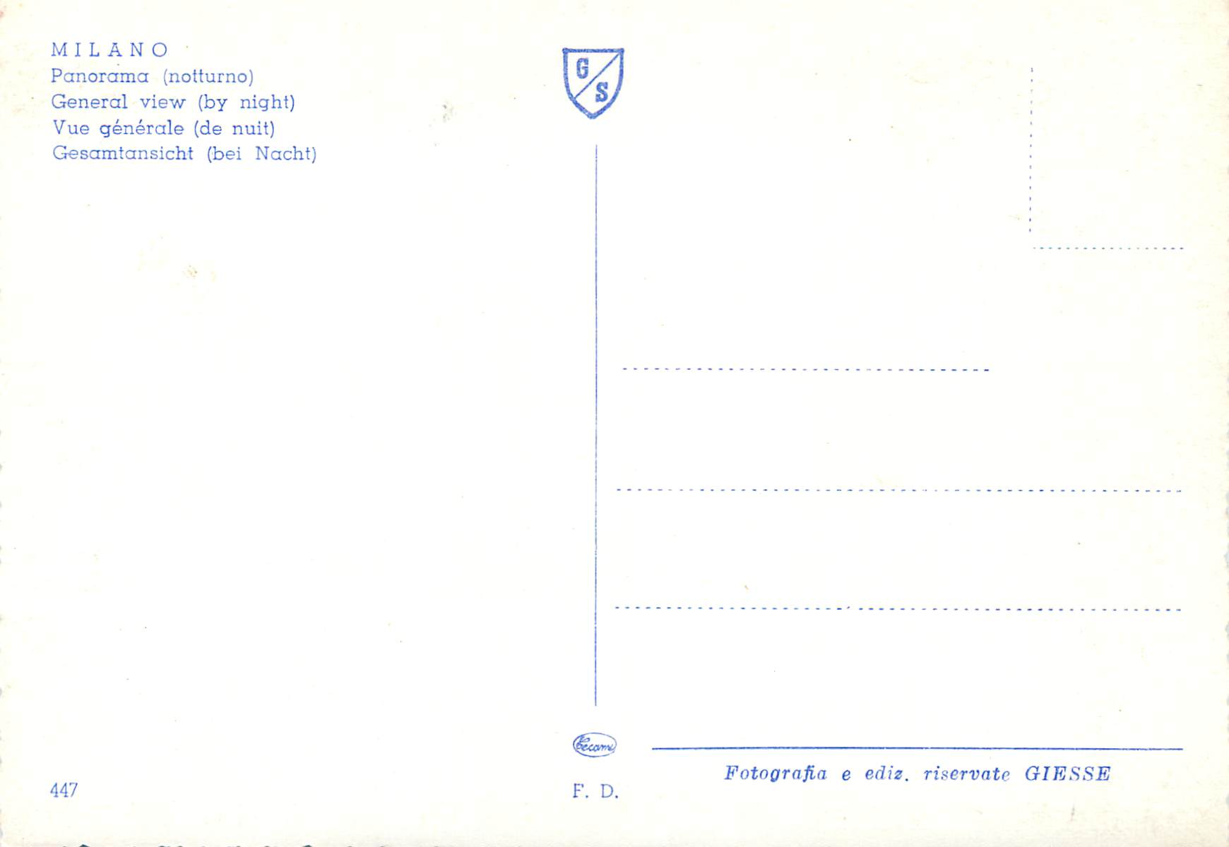 CPM Milano Vue generale (de nuit) — Rückseite
