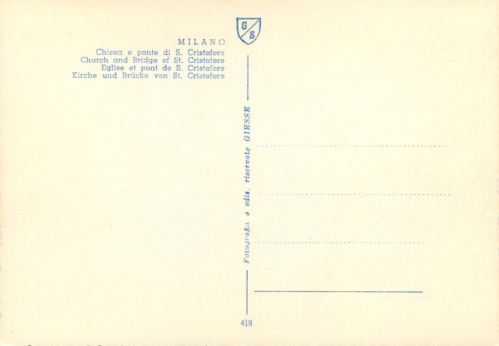 CPM Milano Eglise et pont de S Cristoforo — Verso