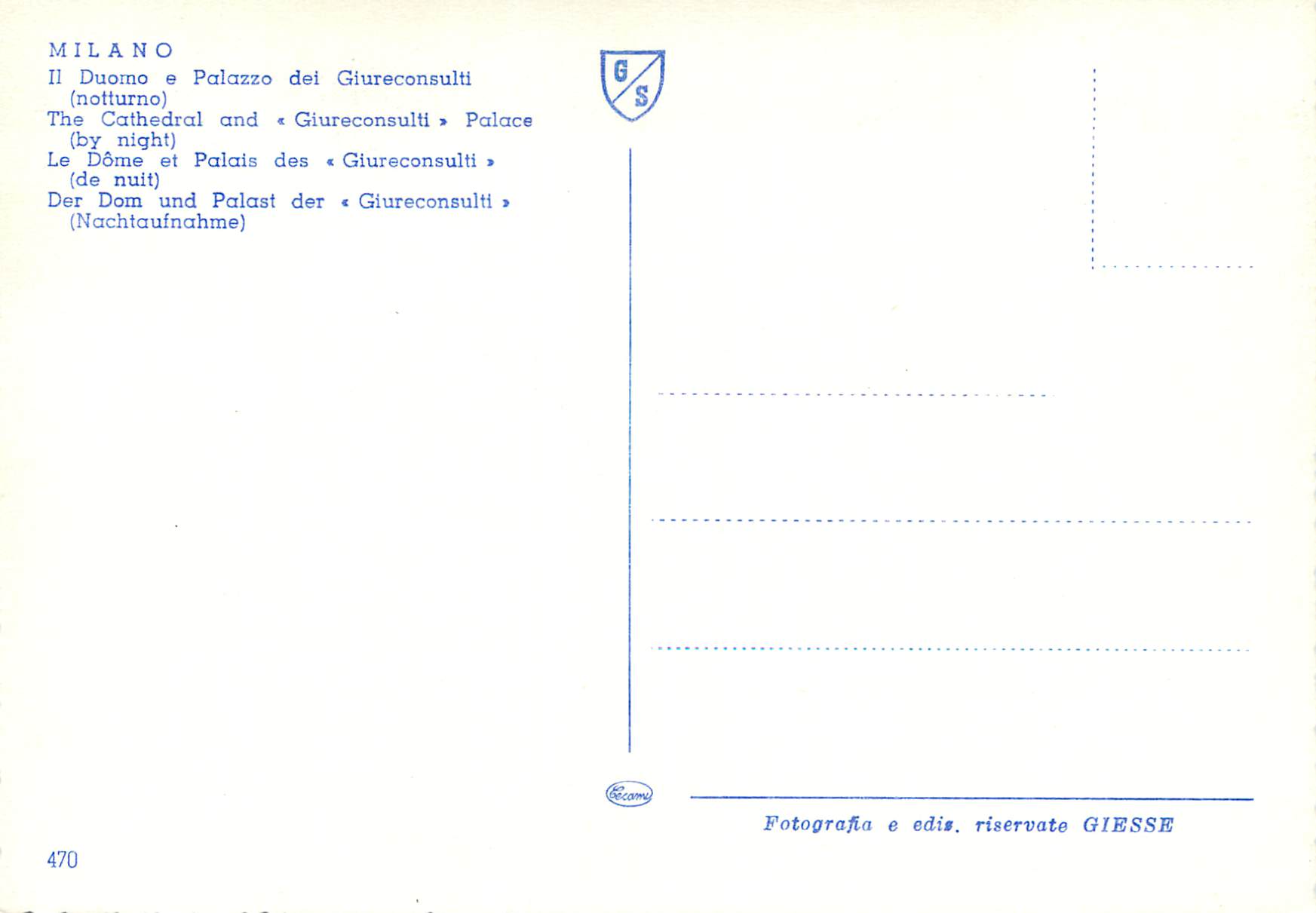 CPM Milano Le Dome et Palais des Guireconsulti — Rückseite