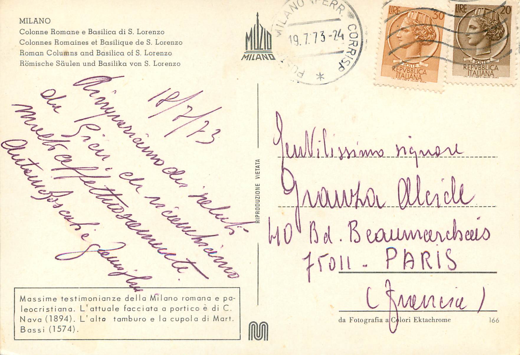 CPM Milano Colonnes Romaines et Basilique de S Lorenzo — Verso