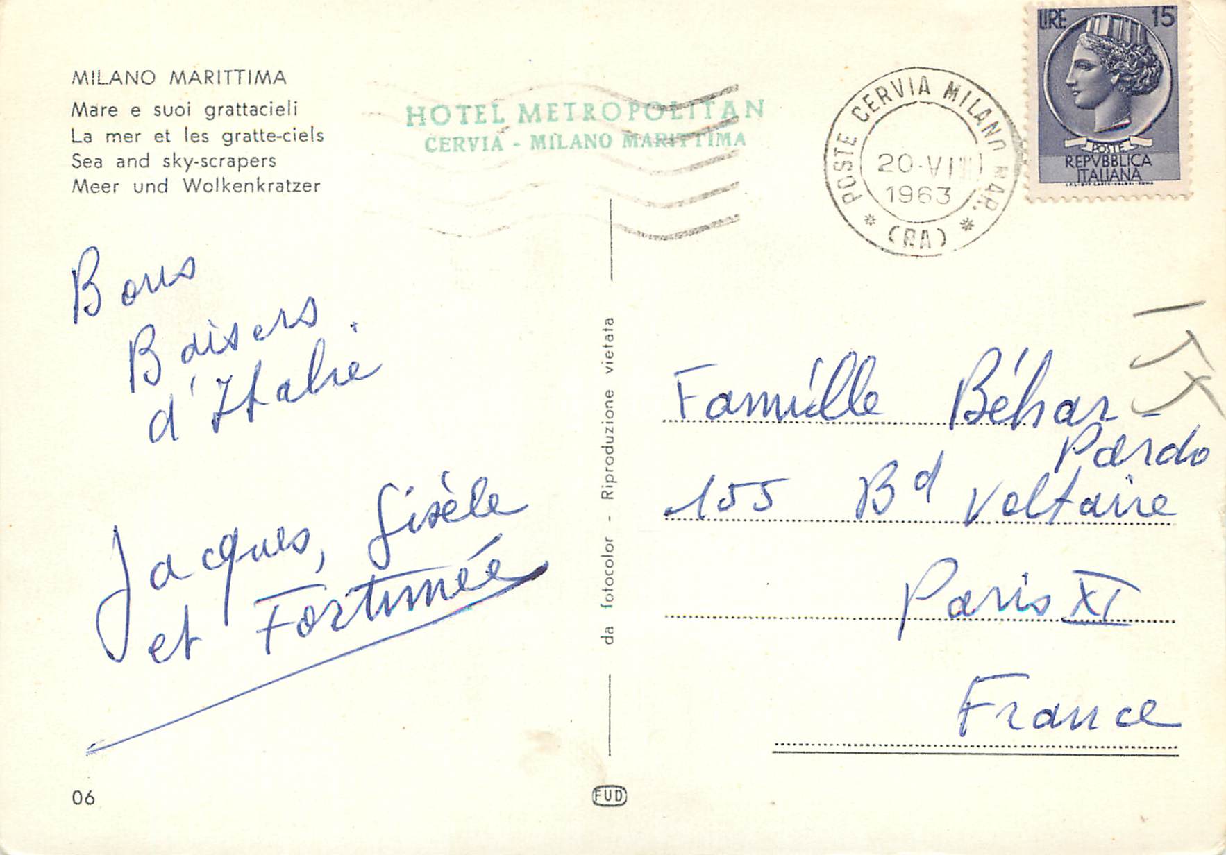 CPM Milano Marittima La mer et les gratte-ciels — Rückseite