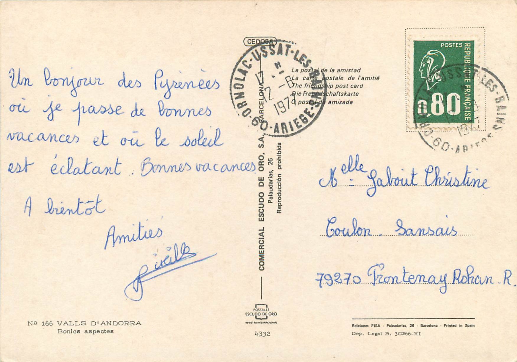 CPM Andorra Valls d'Andorra Bonice aspectes — Rückseite
