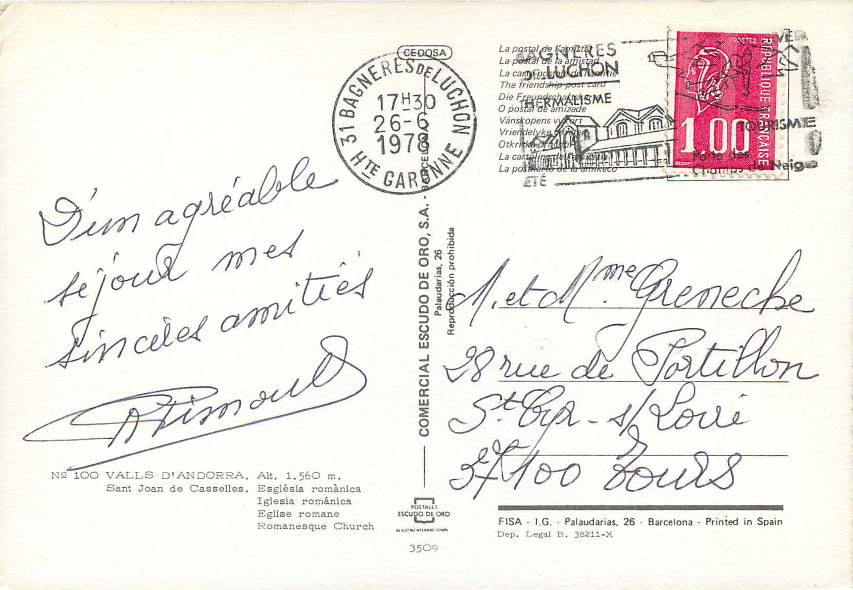 CPM Andorra Valls d'Andorra Eglise Romane — Rückseite