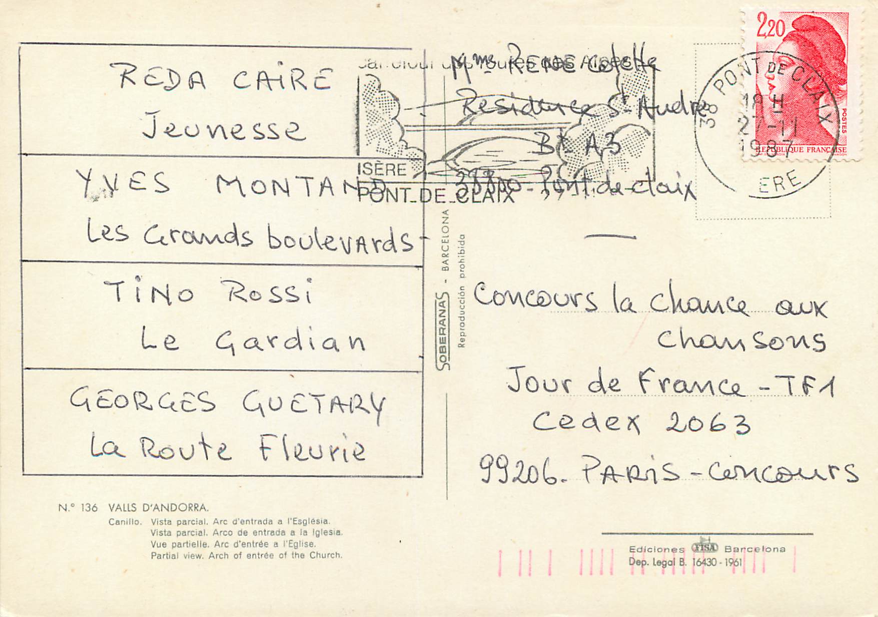 CPM Andorra Valls d'Andorra Vue partielle — Verso