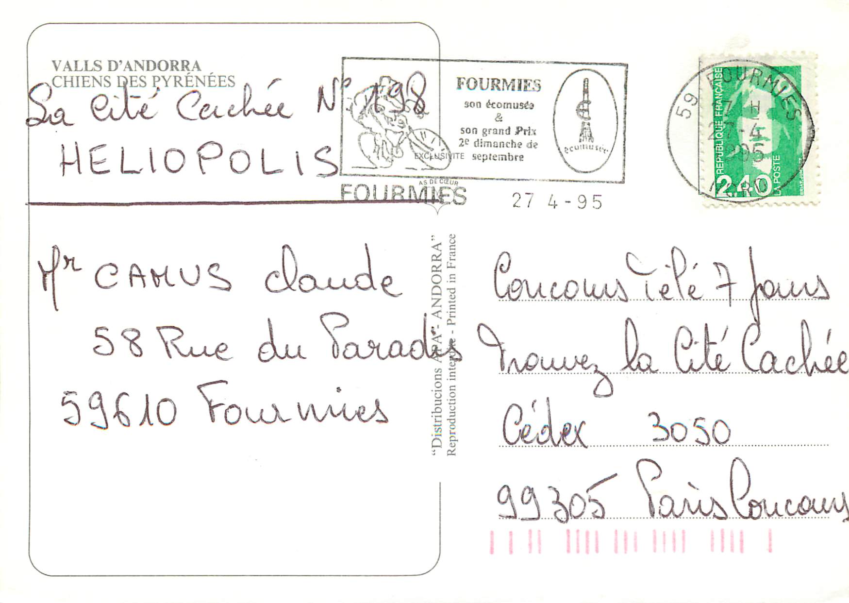 CPM Andorra Valls d'Andorra Chiens des Pyrenees — Rückseite