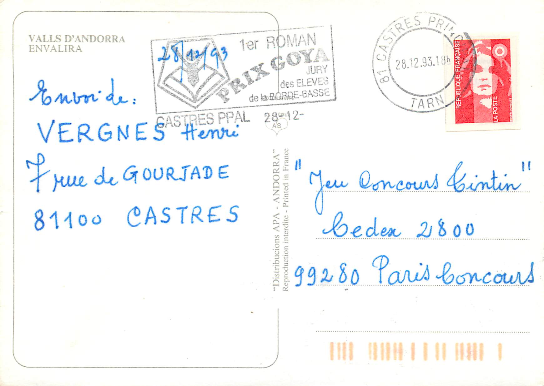 CPM Andorra Valls d'Andorra Envalira — Rückseite
