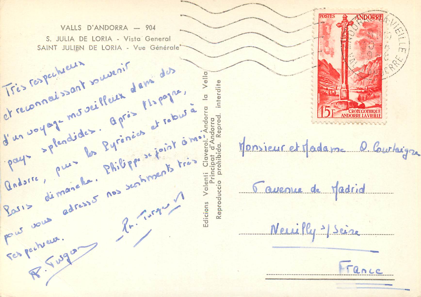 CPM Andorra Valls d'Andorra Saint Julien de Loria Vue generale — Verso