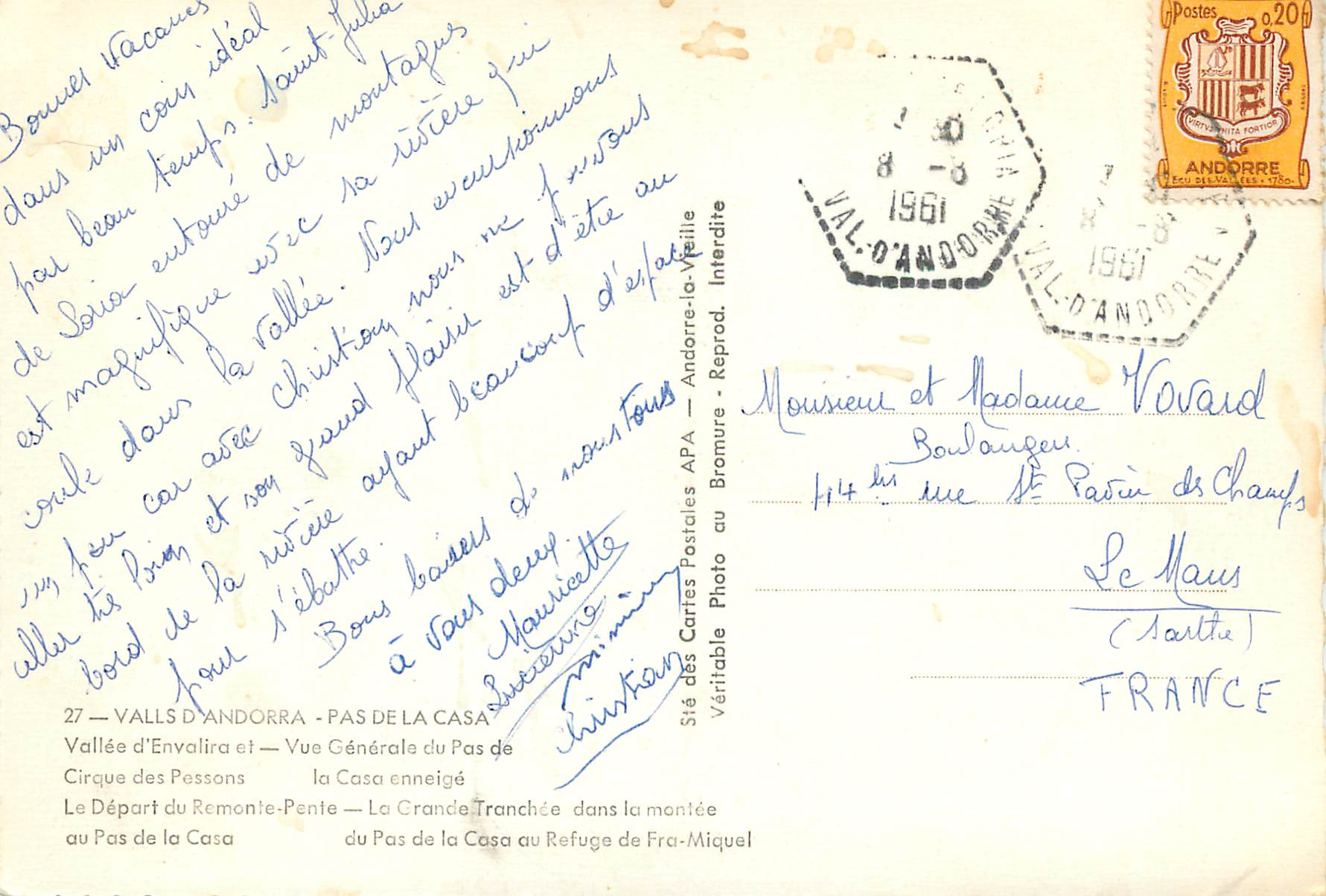 CPM Andorra Valls d'Andorra Pas de la Casa — Rückseite
