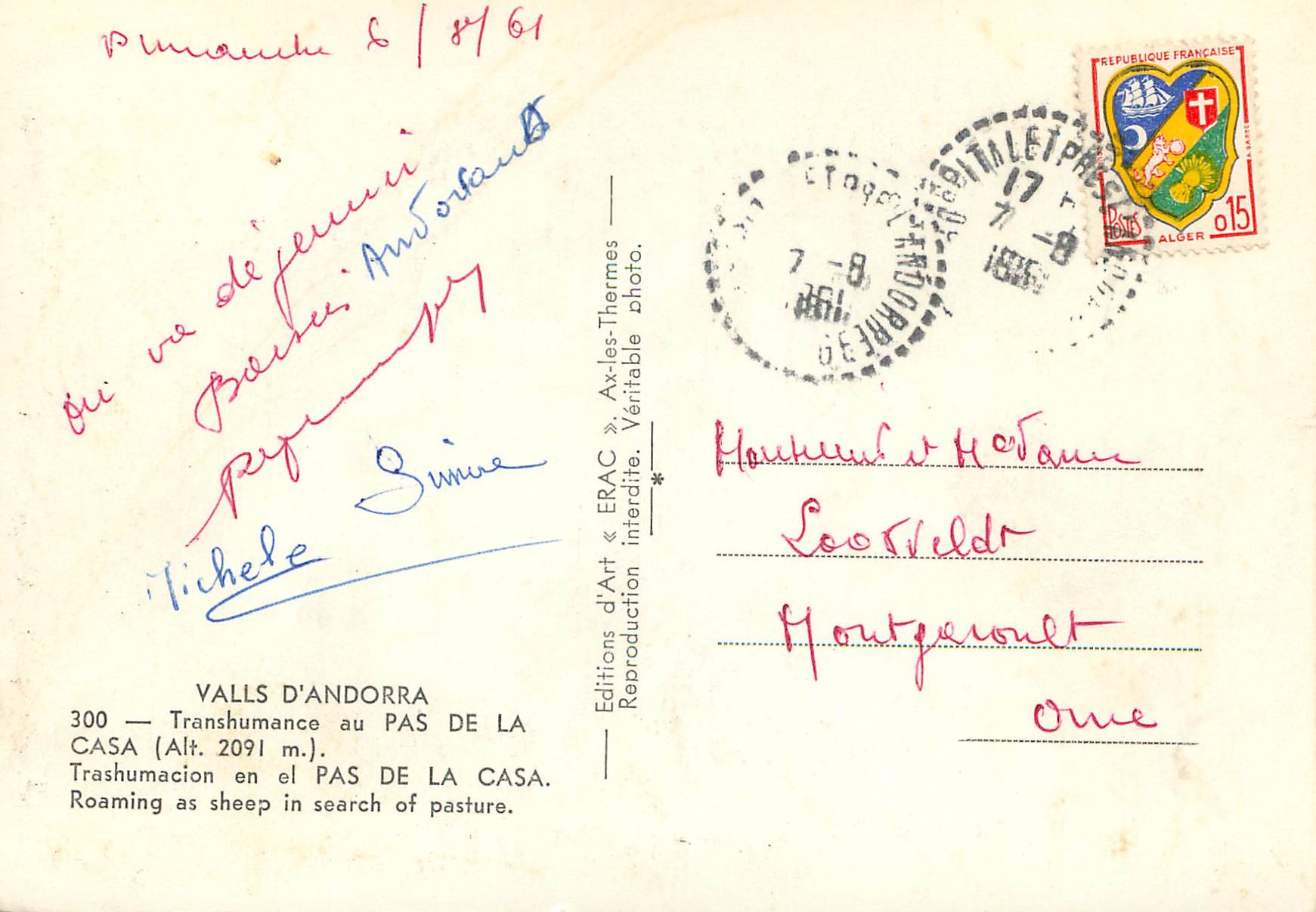 Valls d'Andorra - Pas de la Casa — Éditions d'Art « ERAC » — Rückseite