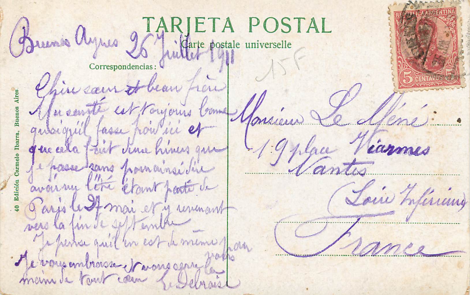 CPA Argentina Buenos-Aires Calle Florida — Back