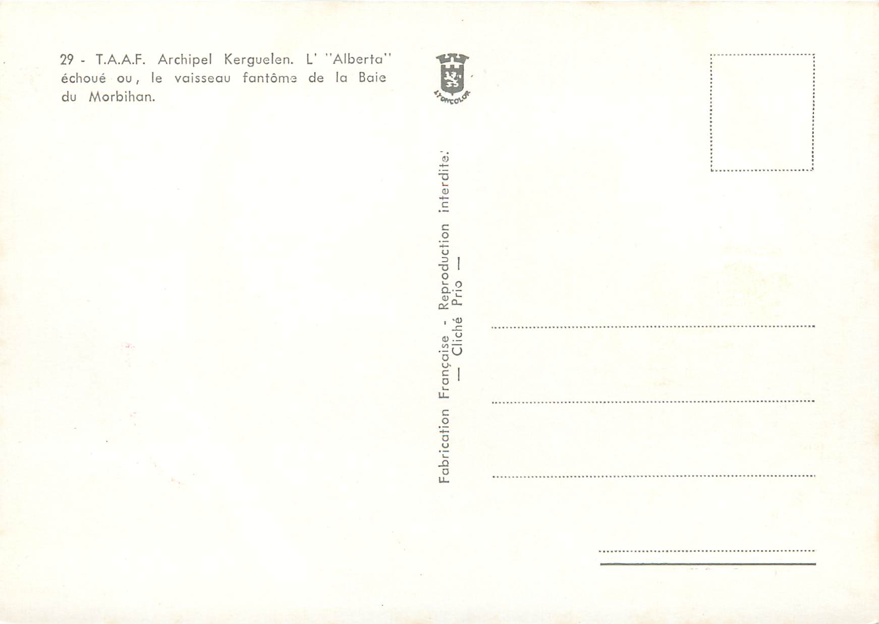 L'Alberta — échoué ou, le vaisseau fantôme de la Baie du Morbihan — T.A.A.F. Archipel Kerguelen — Rückseite