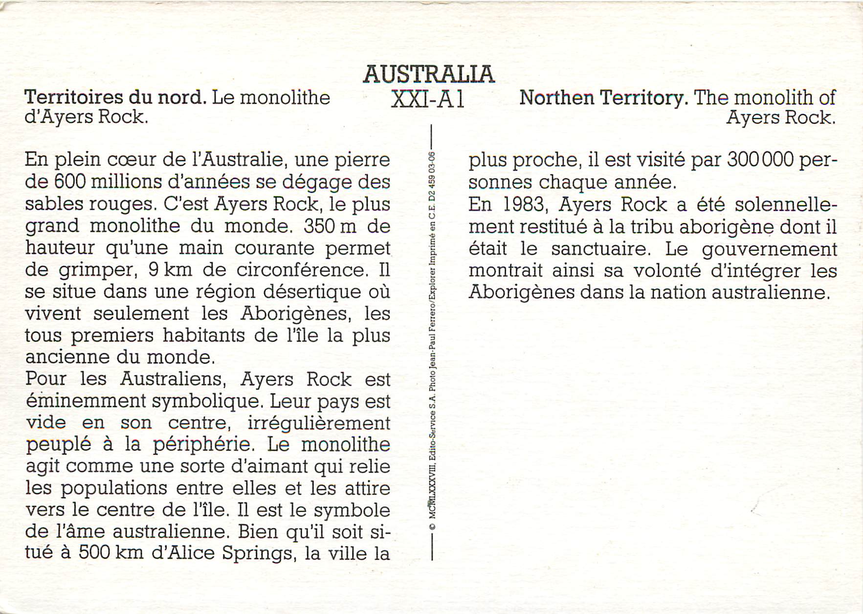 CPM Australia Le monolithe d'Ayers Rock — Rückseite