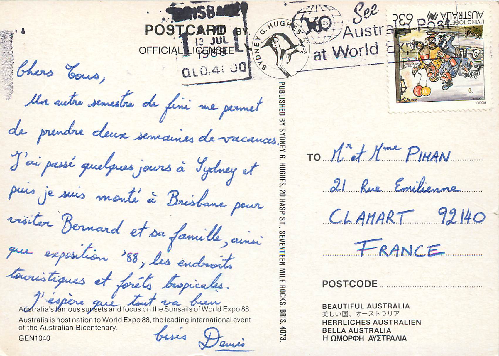 CPM Australia Sunsails word expo 88 Bris — Rückseite
