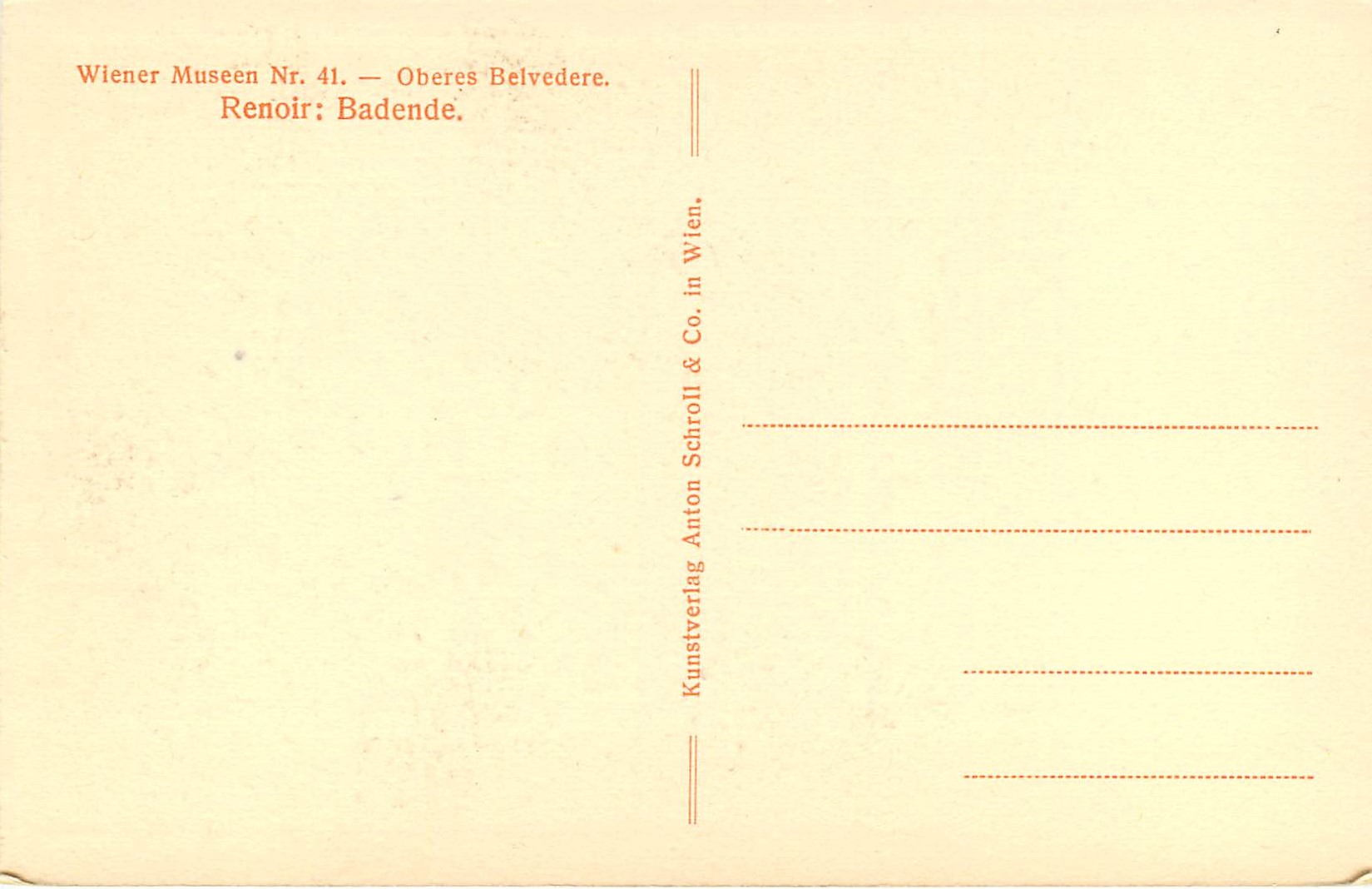 CPA Weiner Museen Oberes Belvedere — Rückseite