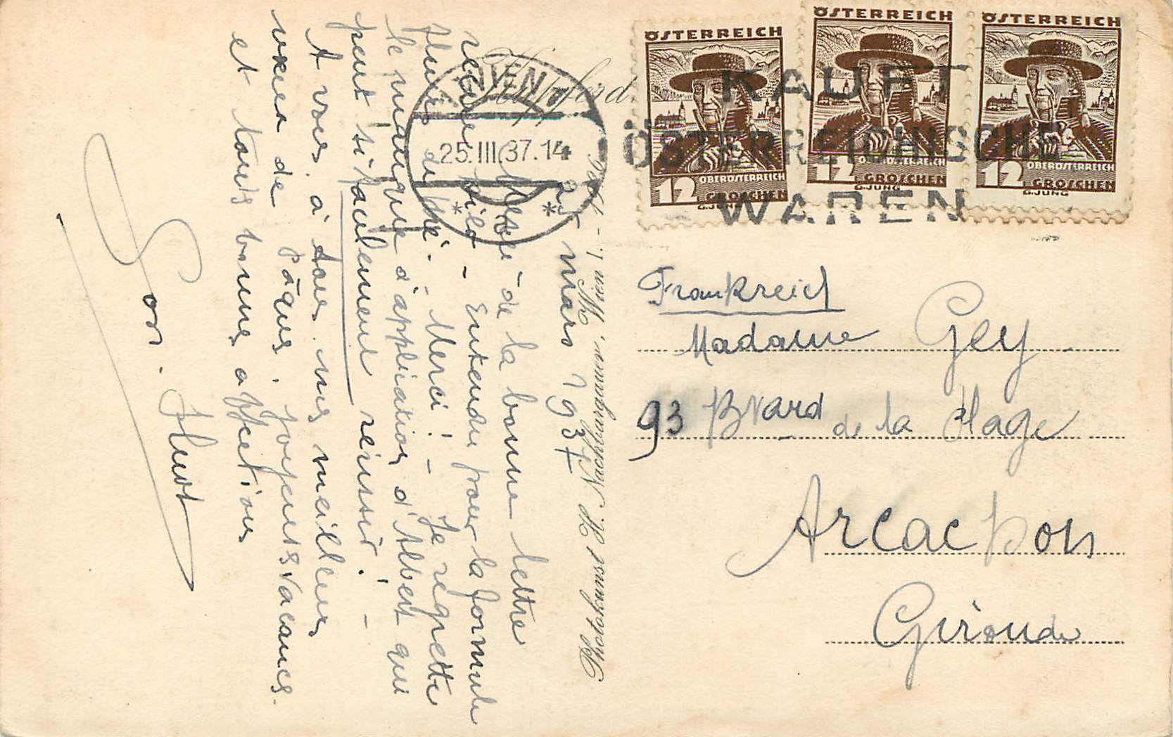 CPA Wien Schonbunn — Rückseite
