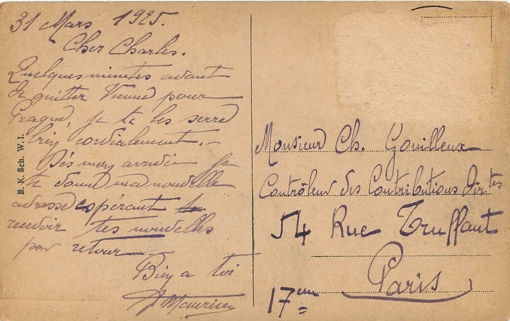 CPA Wien Nordwestbuhnhot — Rückseite