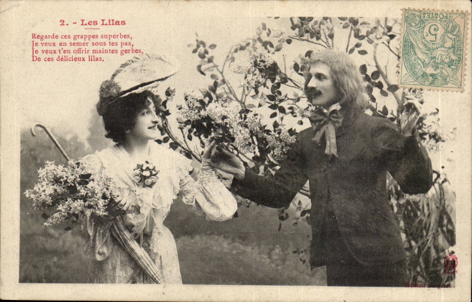 Fantaisie CPA les lilas (couple) Regarde ces grappes superbes