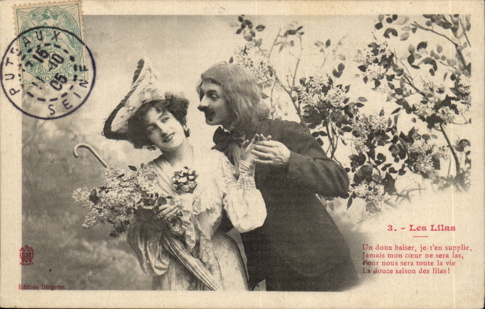 Fantaisie CPA les lilas (couple) un doud baiser je t'en supplie