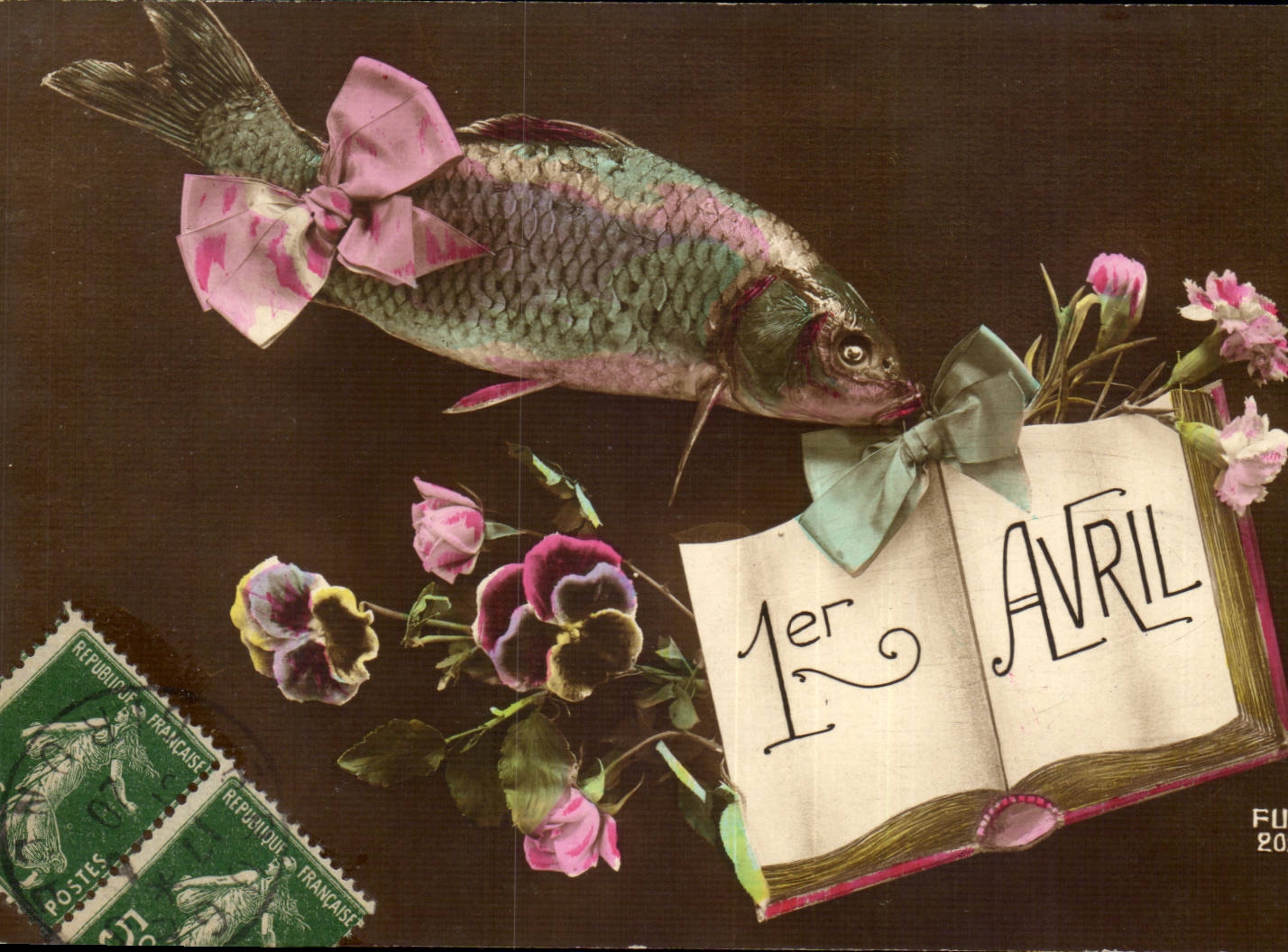 Fantaisie CPA 1er avril poisson Voeux Paques Easter