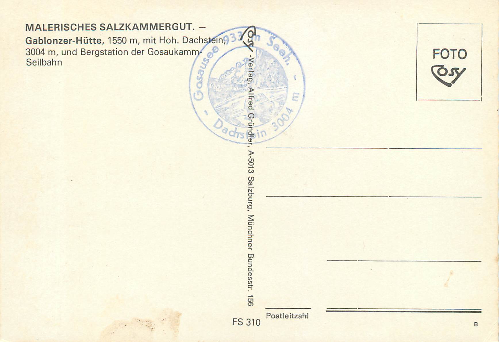 CPM Malerisches salzkammergut gablonzer hutte 1550 m mit hoh dachstein 3004 m — Rückseite