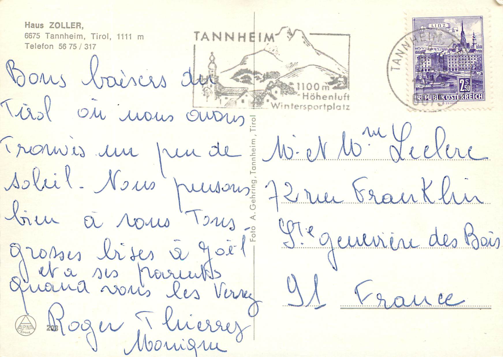 CPM Osterreich haus zoller tannheim tirol 1111 m — Rückseite