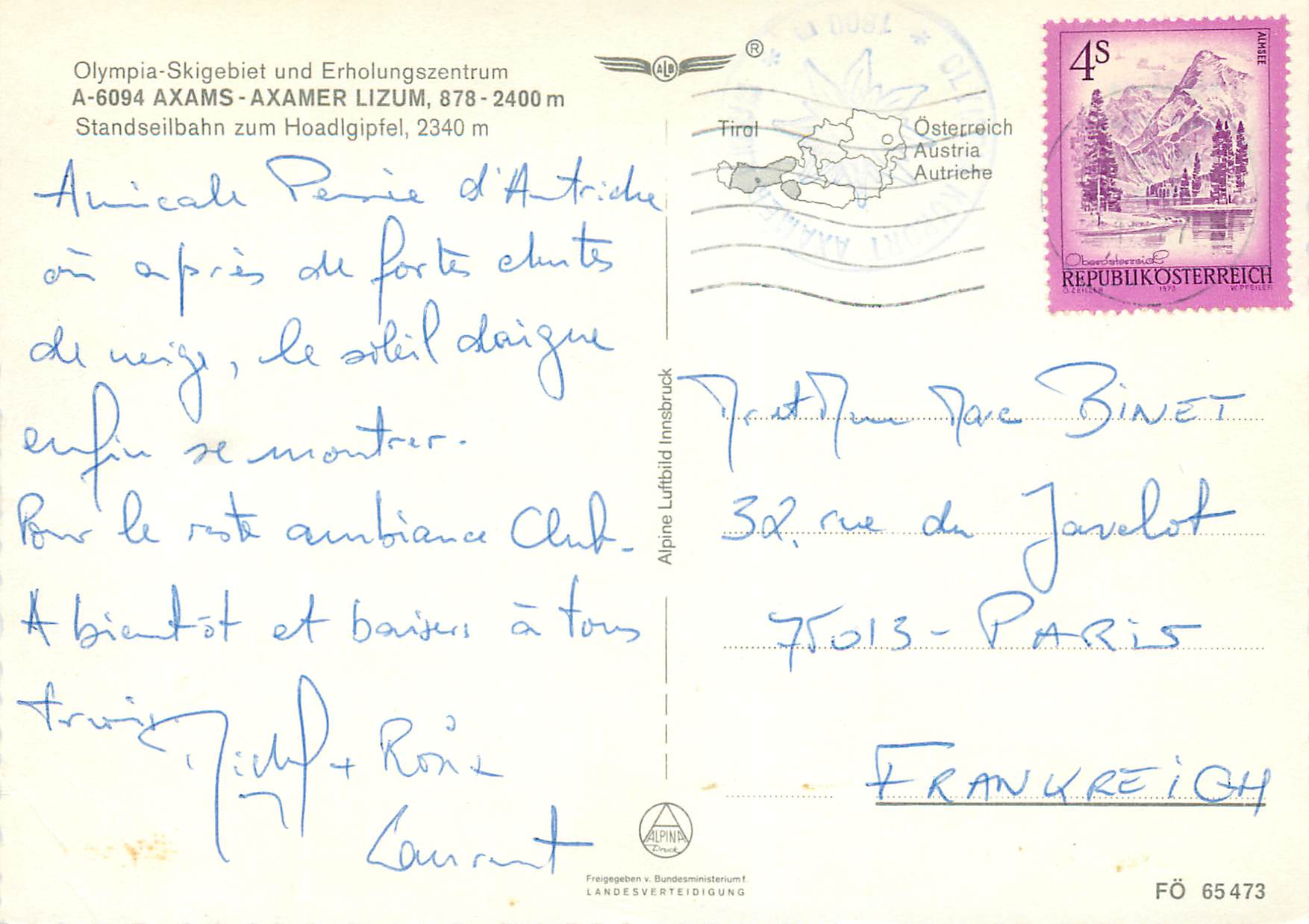 CPM Osterreich olympia schigebier axamer lizum hoadlgipfel 2340 tirol — Back